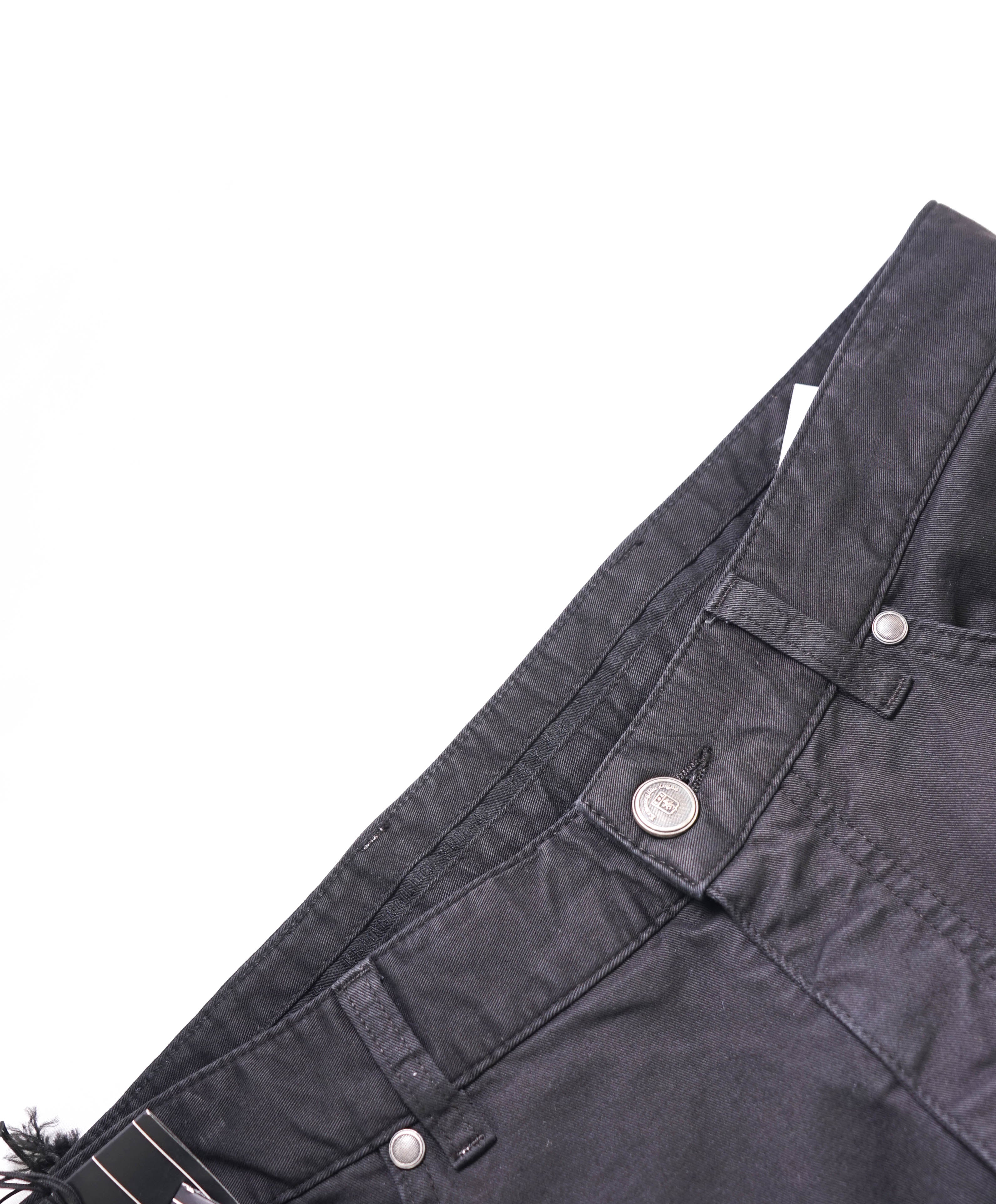 ERMENEGILDO ZEGNA - Black Cotton Leather Logo Tag 5-Pocket Pants- 32W