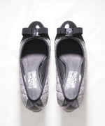 SALVATORE FERRAGAMO - "Vara" Glitter Quilted Leather Black Bow Flats - 10 B