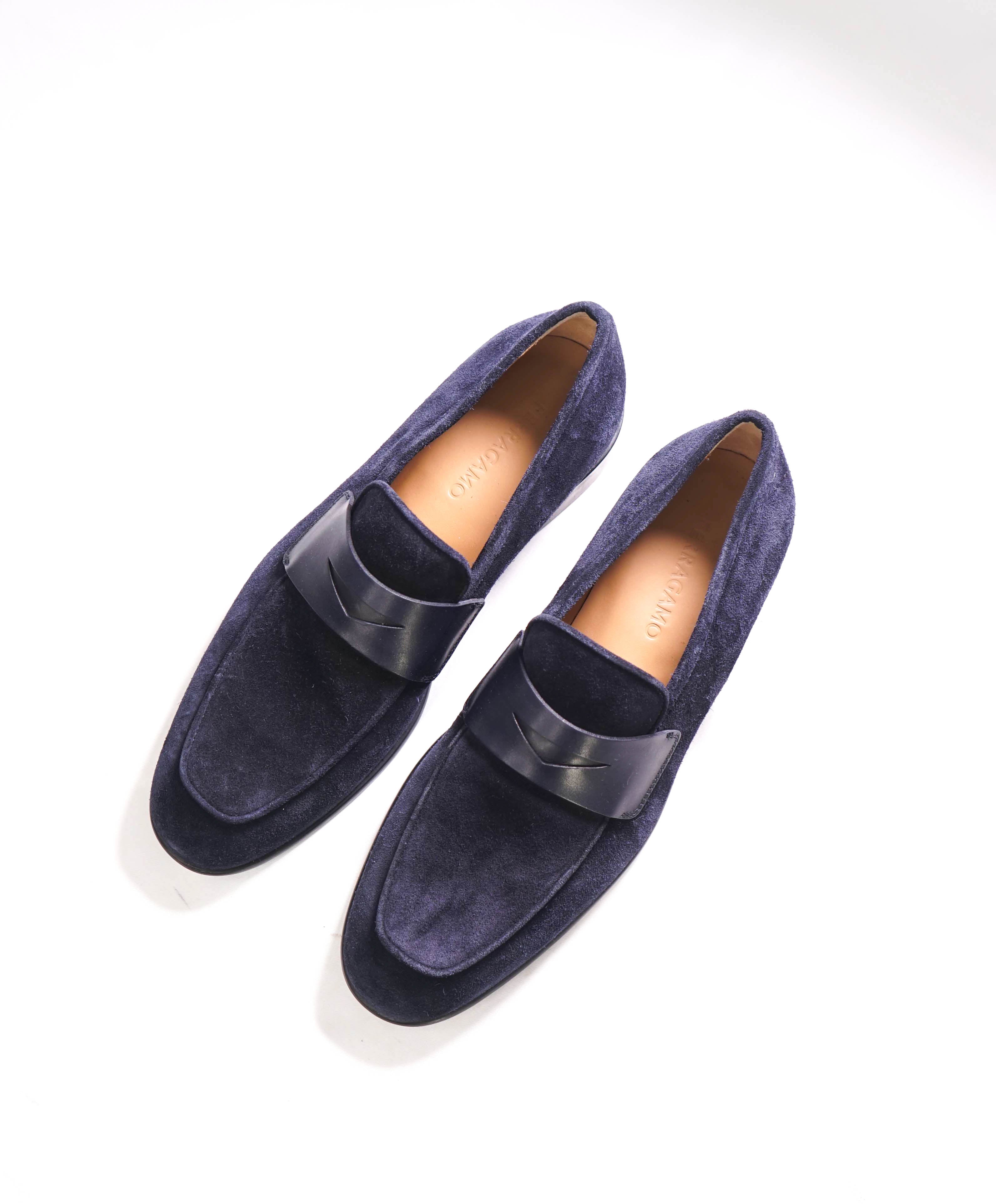 $880 SALVATORE FERRAGAMO - *FUNES* Blue Suede Penny Loafer - 11 E US