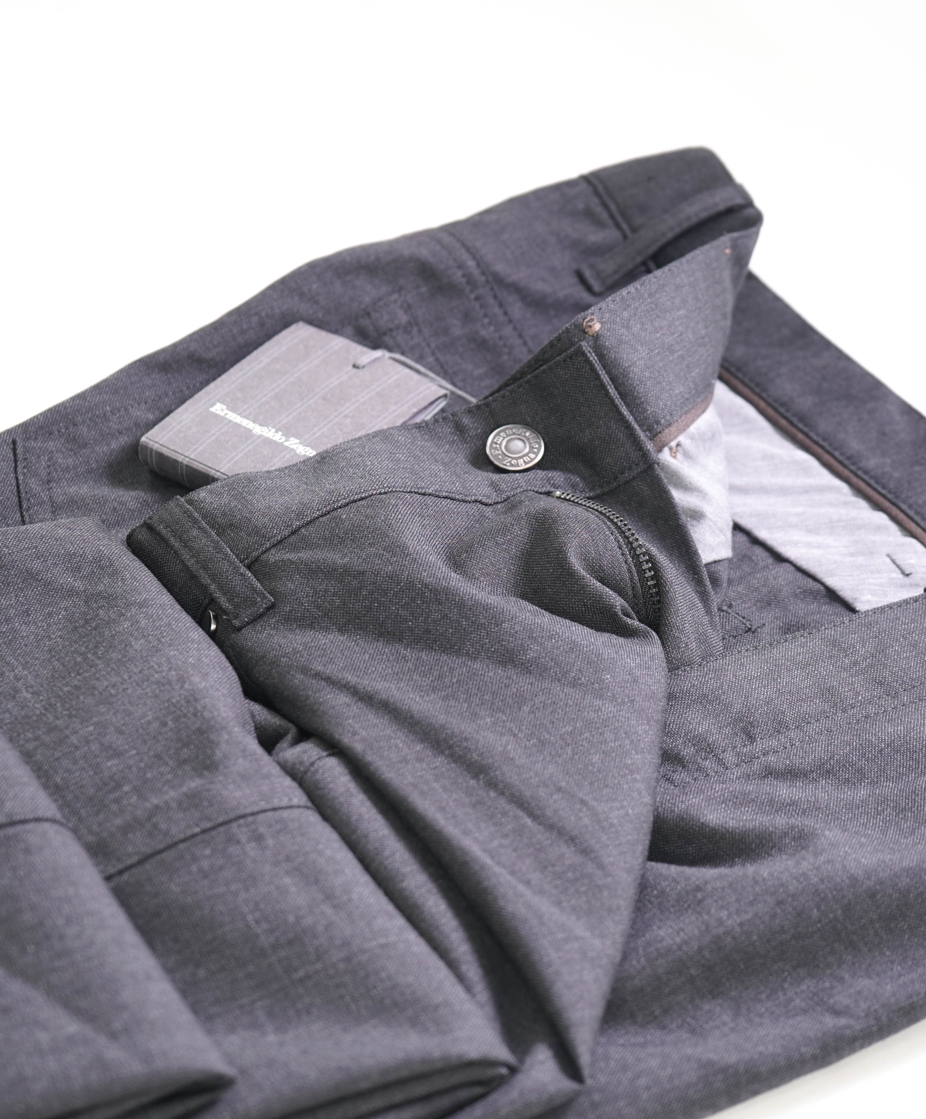 ERMENEGILDO ZEGNA - Gray WOOL Leather Logo Tag 5-Pocket Pants- 36W