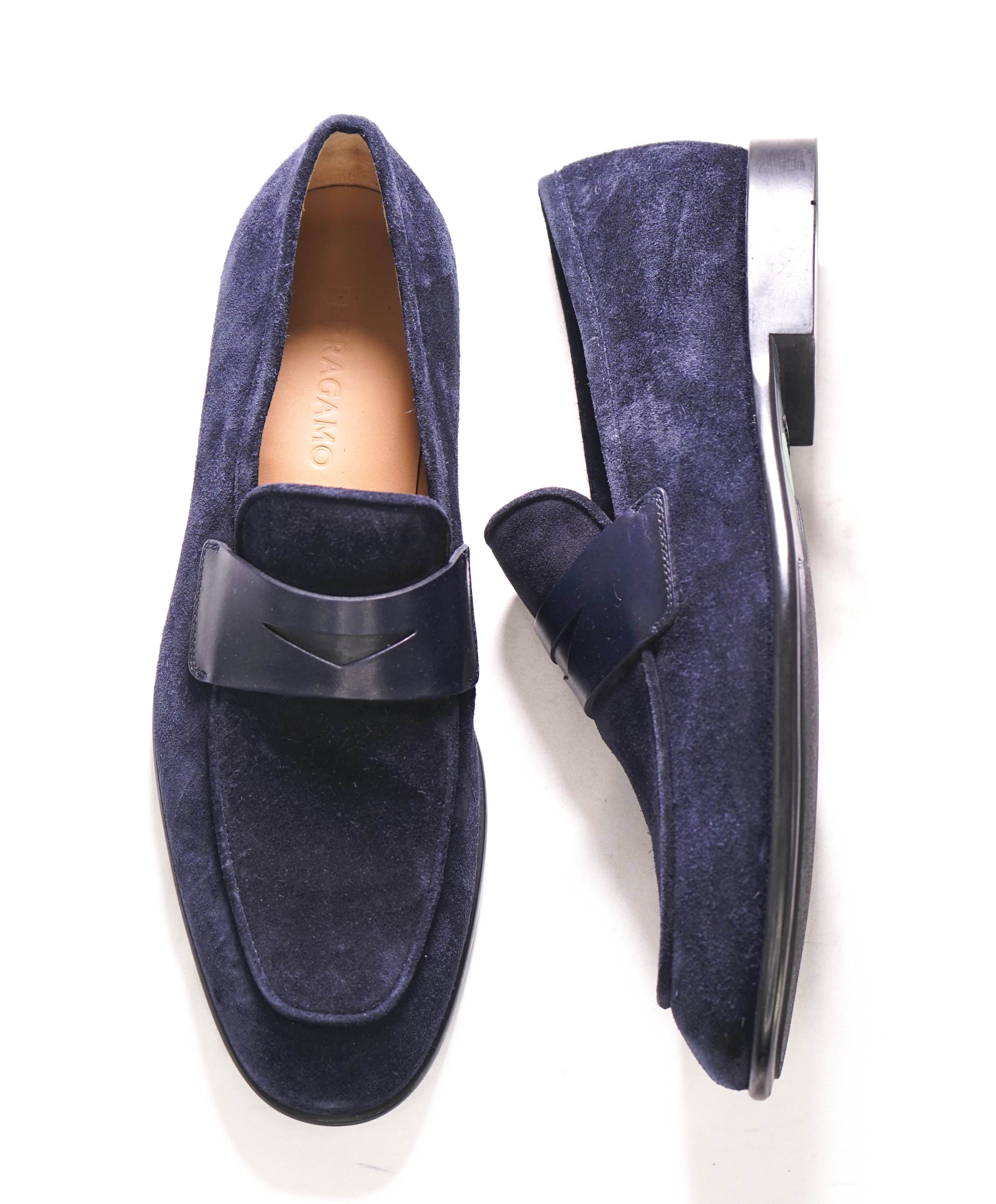 $880 SALVATORE FERRAGAMO - *FUNES* Blue Suede Penny Loafer - 11 E US