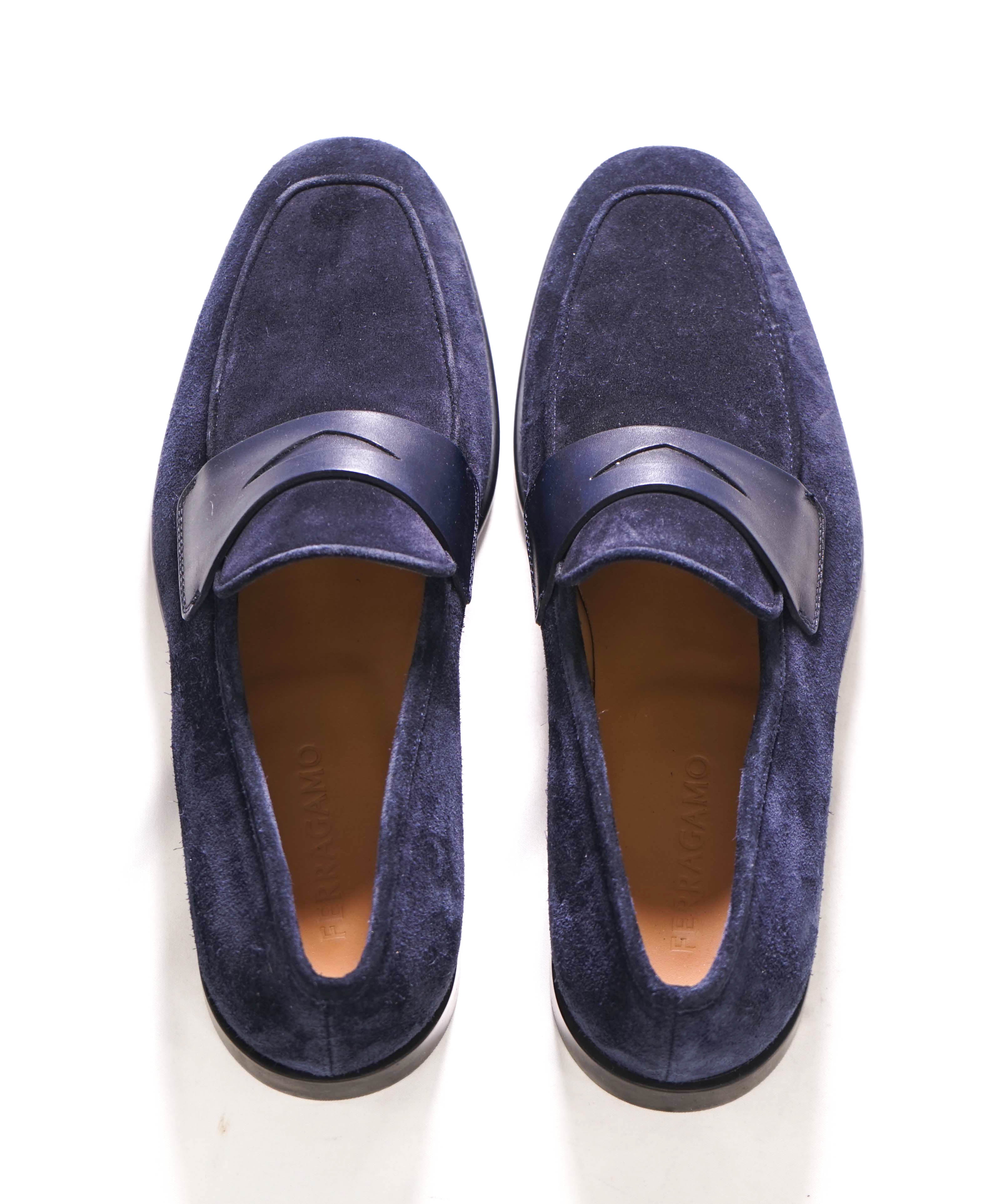 $880 SALVATORE FERRAGAMO - *FUNES* Blue Suede Penny Loafer - 11 E US