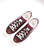 $1,140 CORTHAY - "90" Burgundy Brown LOGO Hand Patina Leather Sneakers - 10 US