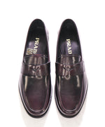 $950 PRADA - Cherry Brown Leather LOGO Penny Loafers - 8 US (7 Prada)