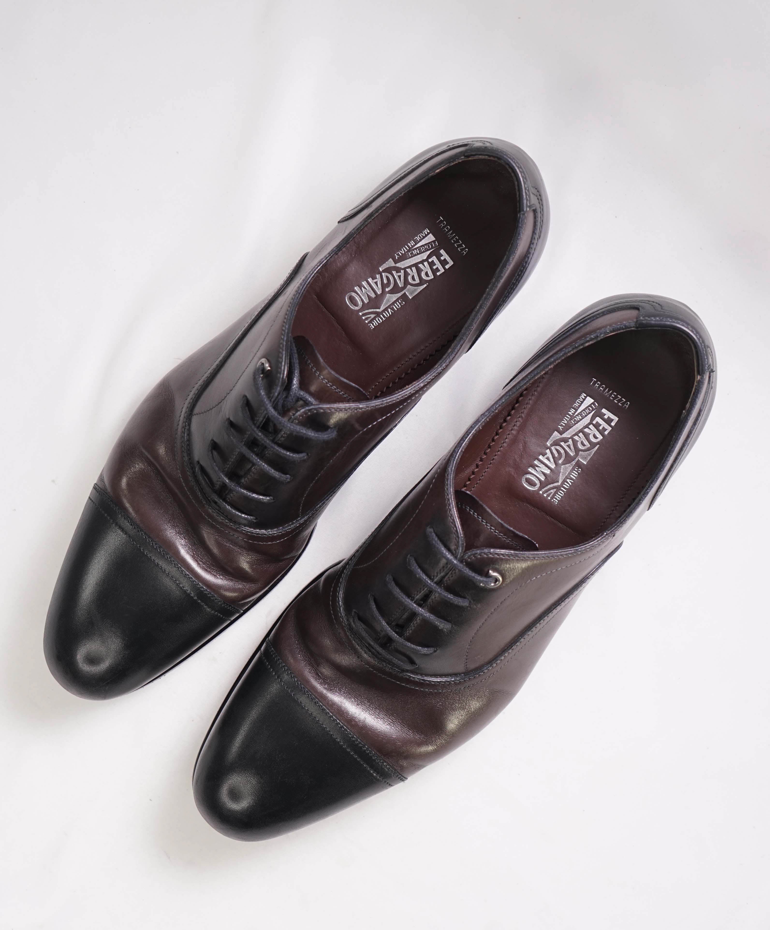 $1,495 SALVATORE FERRAGAMO - "TRAMEZZA / BARON" Brown/Black PREMIUM Oxford - 10D US