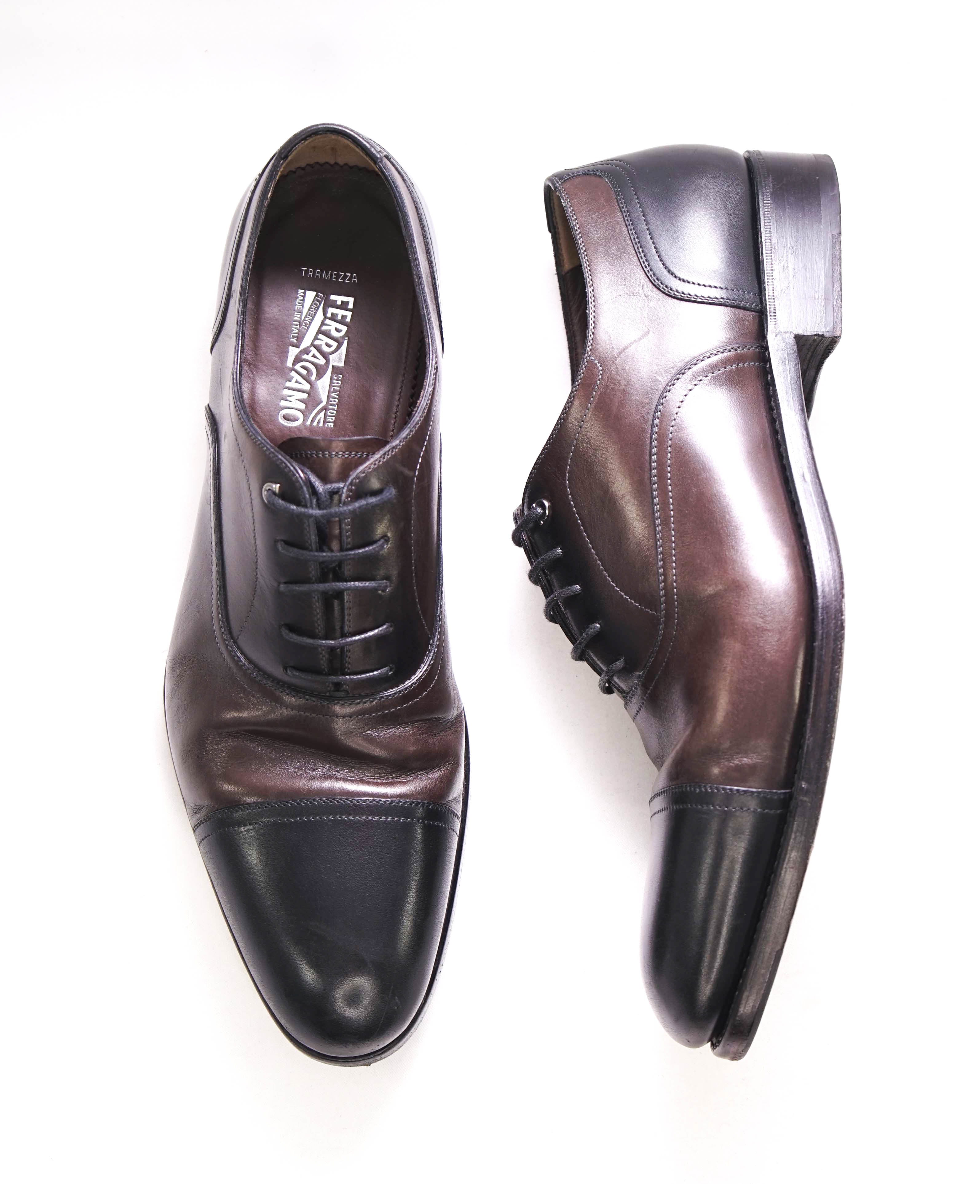 $1,495 SALVATORE FERRAGAMO - "TRAMEZZA / BARON" Brown/Black PREMIUM Oxford - 10D US