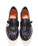 $995 SANTONI - "MOCA" Black Leather & Matt Metal Monk Strap Loafers - 8 D US