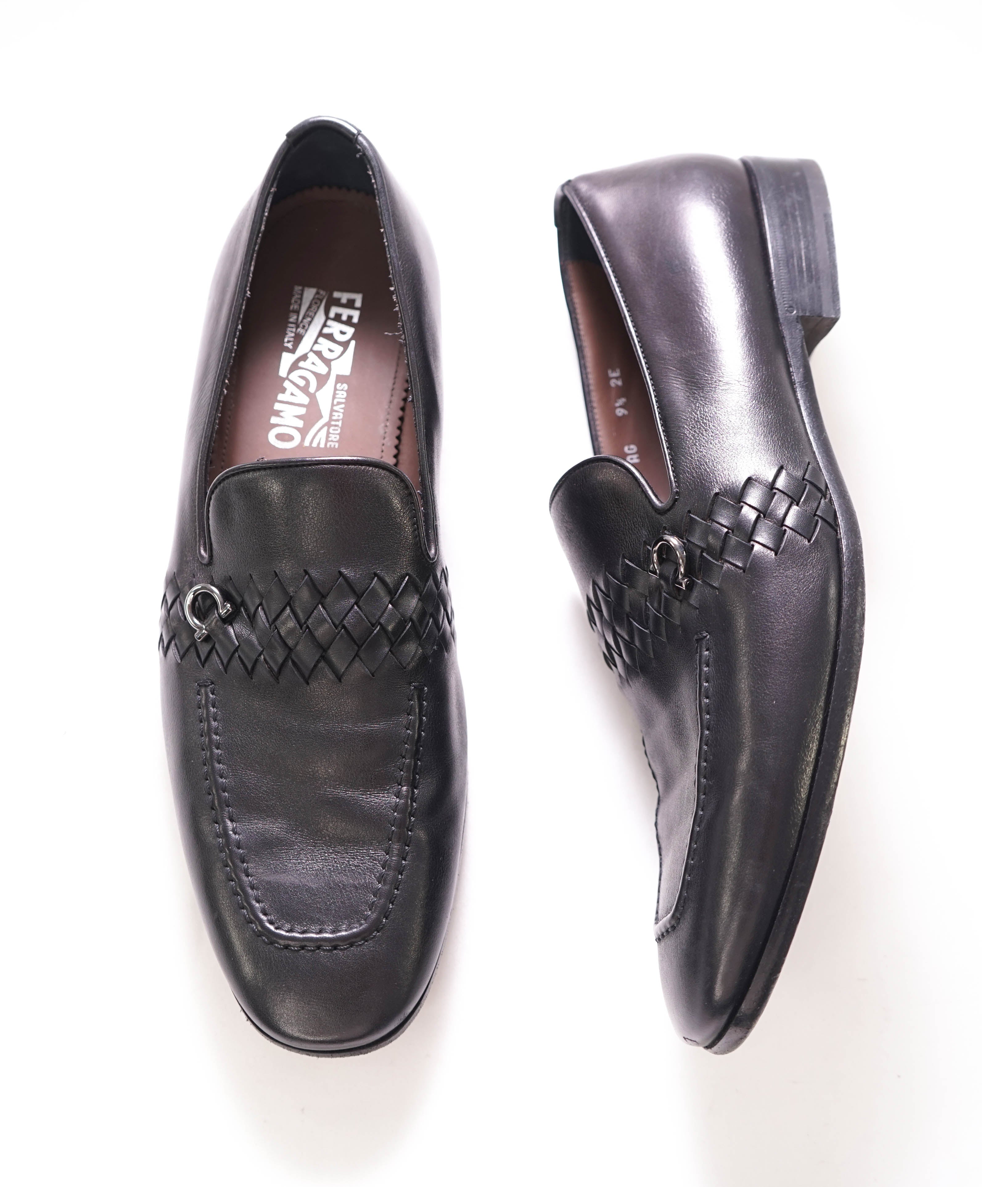 $850 SALVATORE FERRAGAMO - "PASSION" Braided Black Loafer - 9.5 EE US