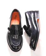 $995 SANTONI - "MOCA" Black Leather & Matt Metal Monk Strap Loafers - 8 D US