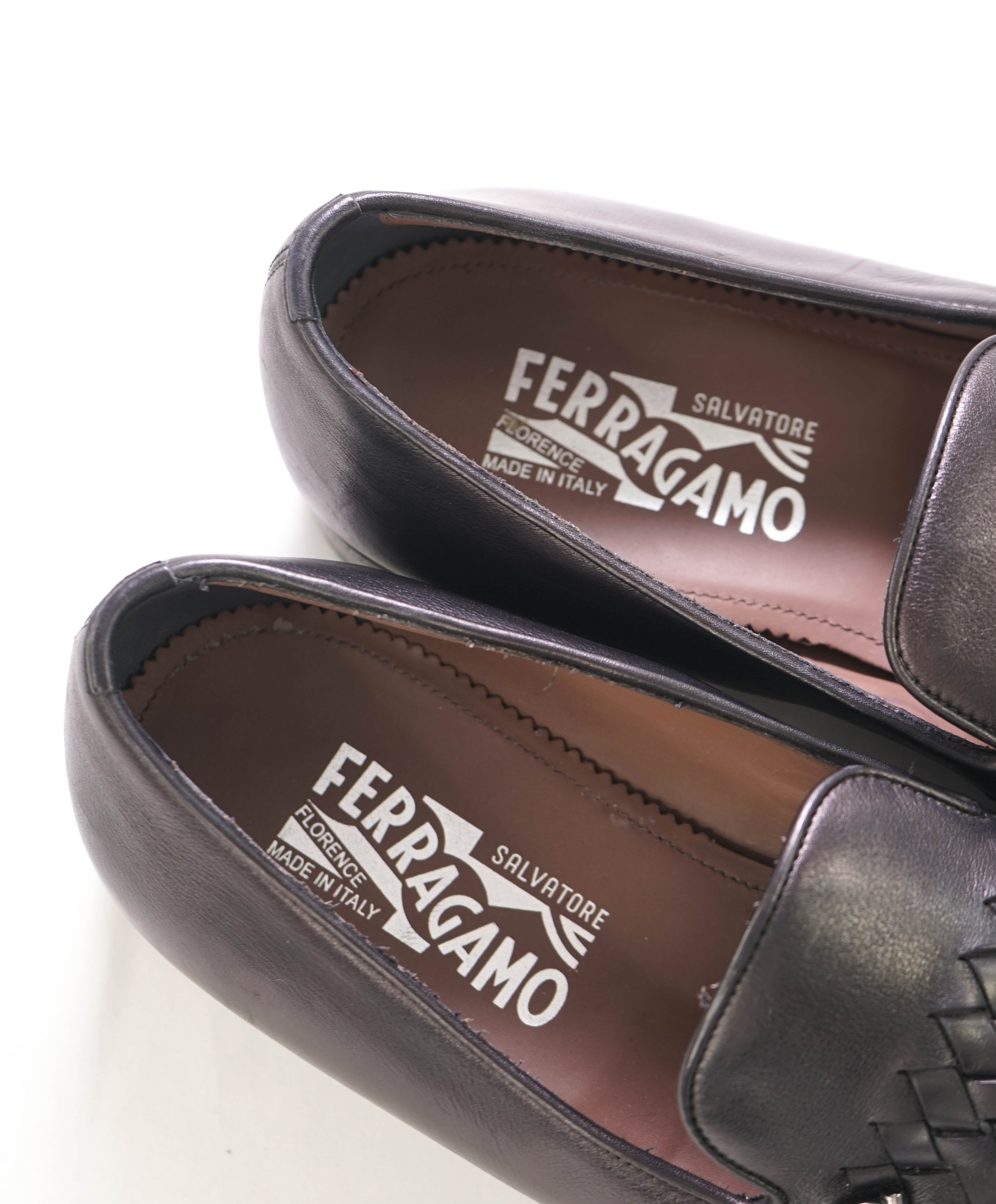 $850 SALVATORE FERRAGAMO - "PASSION" Braided Black Loafer - 9.5 EE US