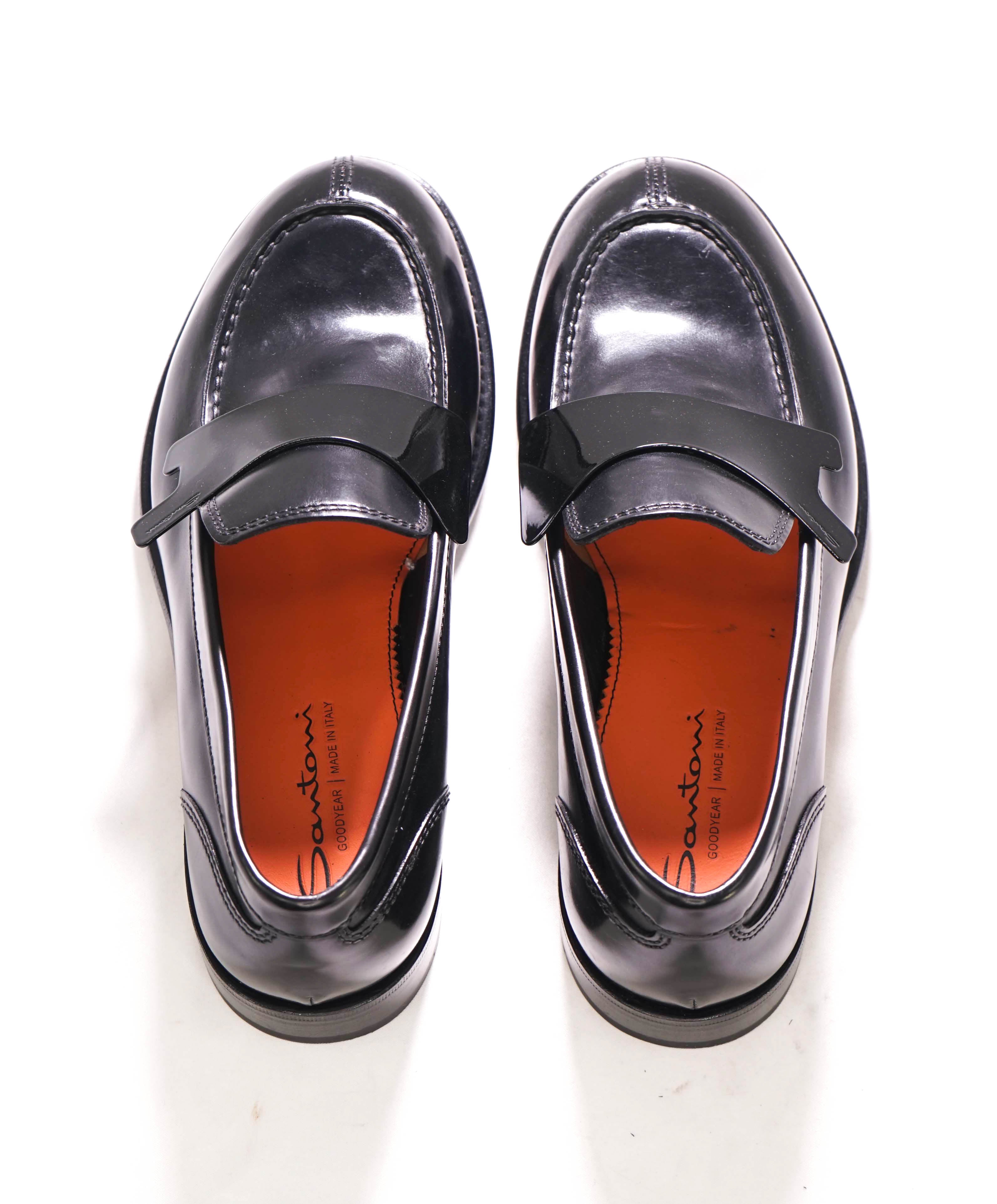 $995 SANTONI - "MOCA" Black Leather & Matt Metal Monk Strap Loafers - 8 D US