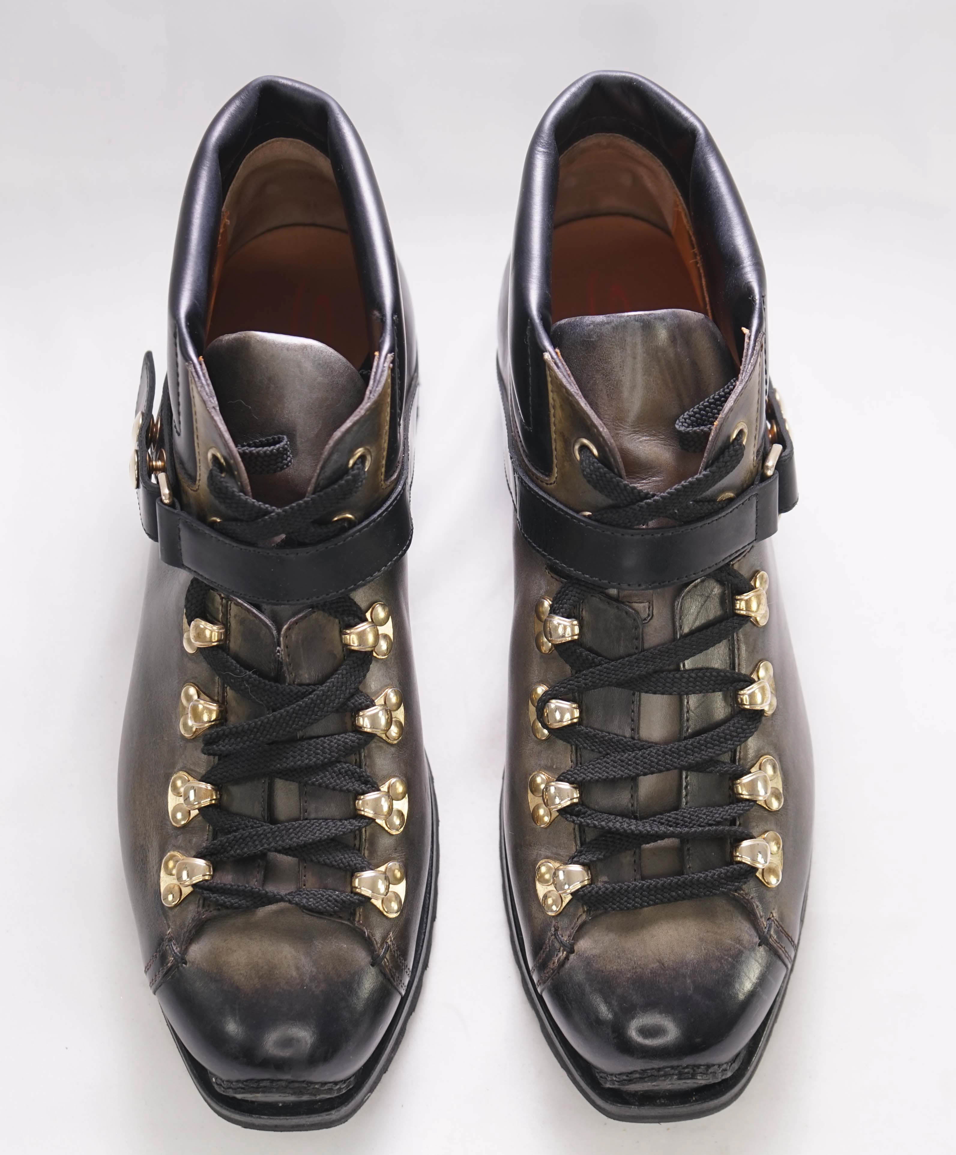 $1,495 SANTONI - "ST MORITZ" OLIMPIADI Brown Patina Leather Hiking Boot - 9.5 US (8.5 IT)