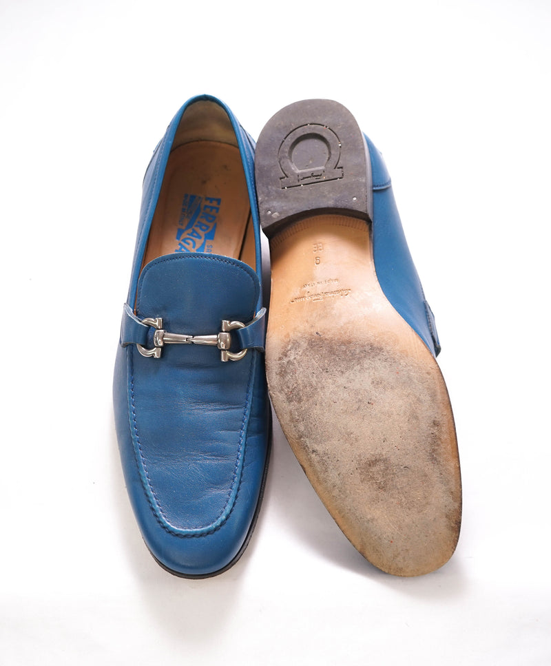 $750 SALVATORE FERRAGAMO -  Teal Blue Gancini Bit Loafer - 9EE US