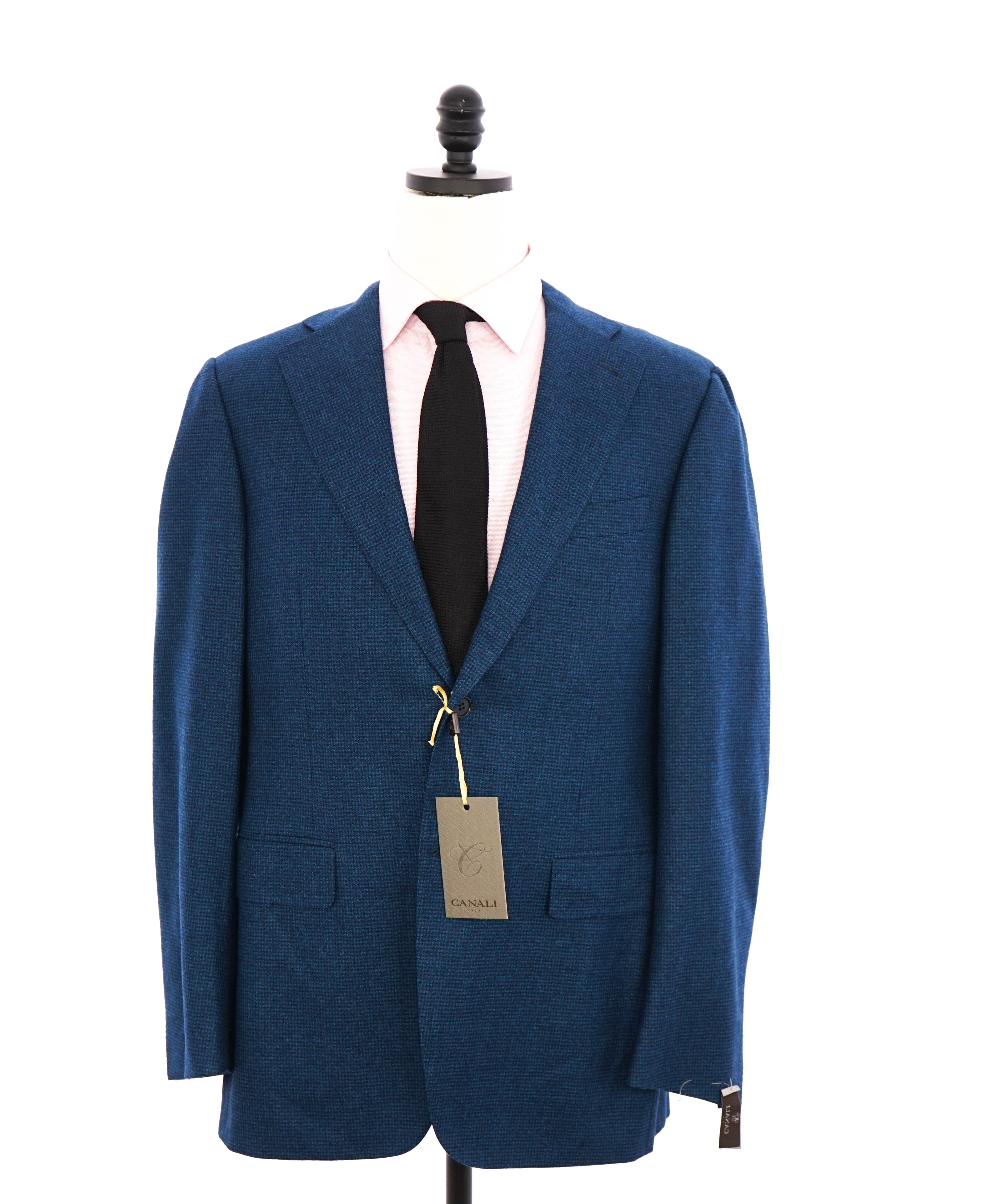 $1,895 CANALI - Teal Blue FLANNEL Wool Houndstooth Blazer - 42R