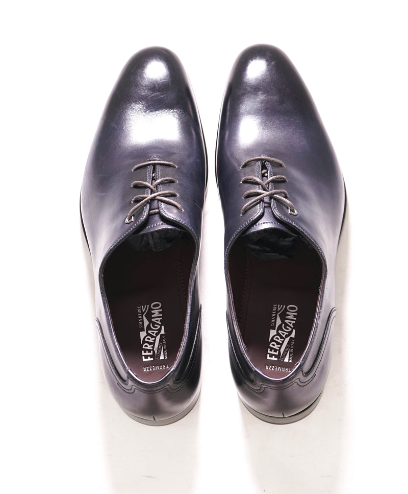 $1,395 SALVATORE FERRAGAMO - "BARCLAY Tramezza" Navy Whole-Cut Oxfords - 12 D