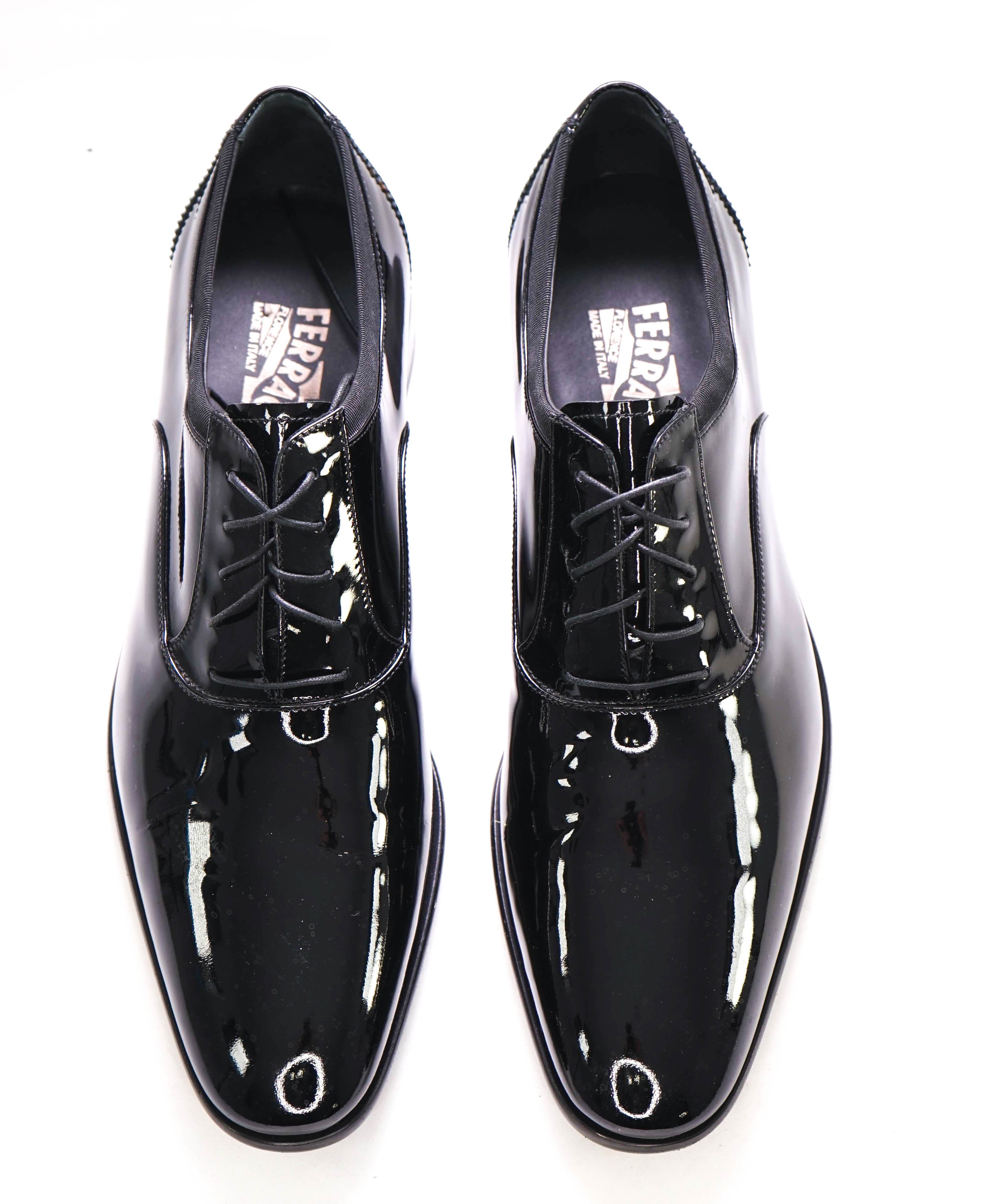 SALVATORE FERRAGAMO - "Aiden" Black Patent Leather Tipped Oxfords - 10.5 D