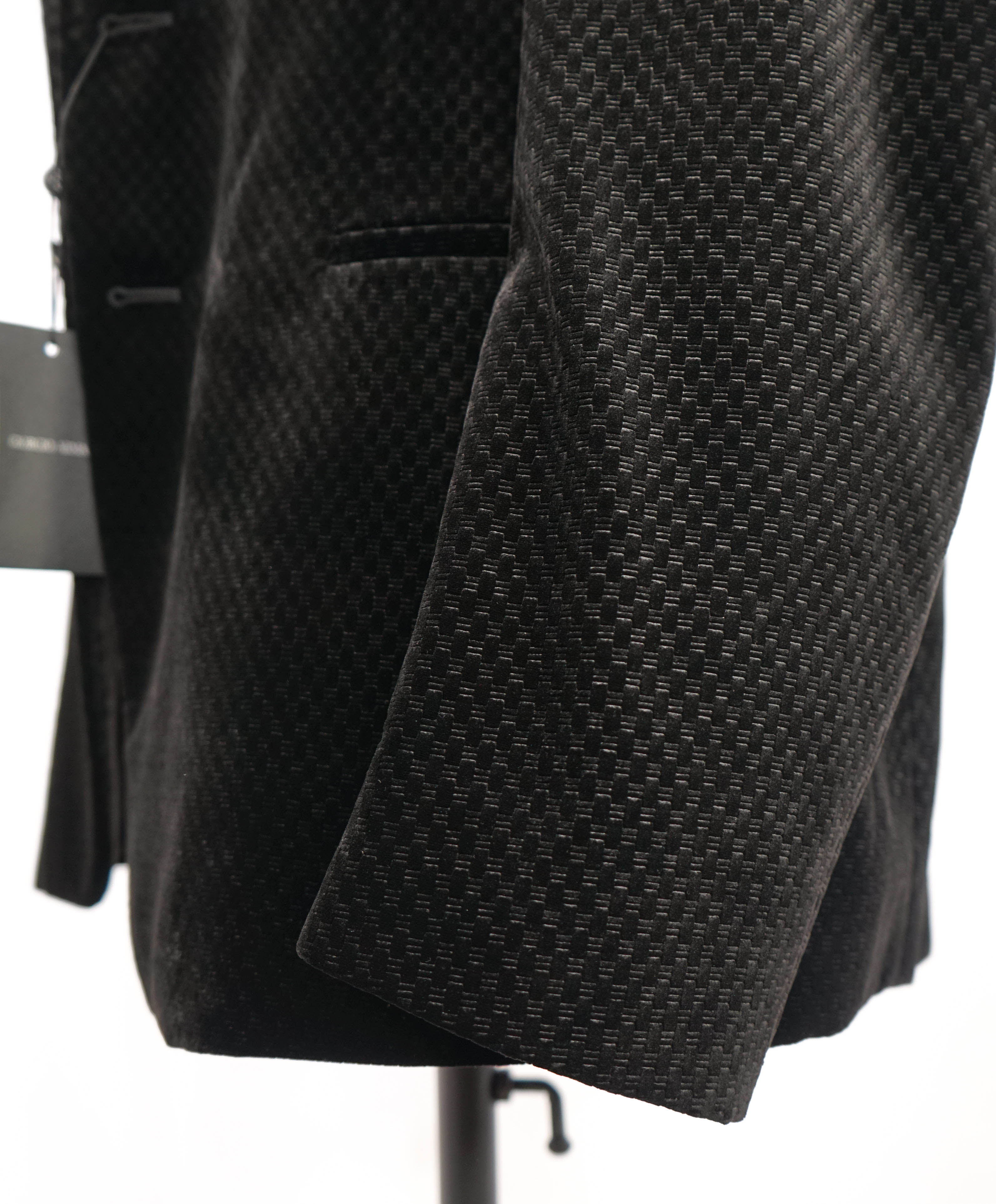 $2,995 GIORGIO ARMANI - Velvet Black Tonal Geometric Textured Blazer - 42R