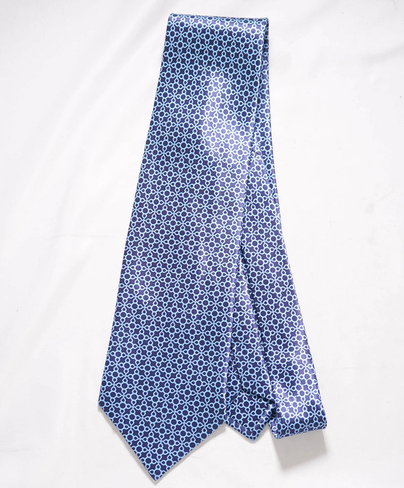 $330 STEFANO RICCI - Blue Geometric Printed Silk Made in Italy 4" - Tie