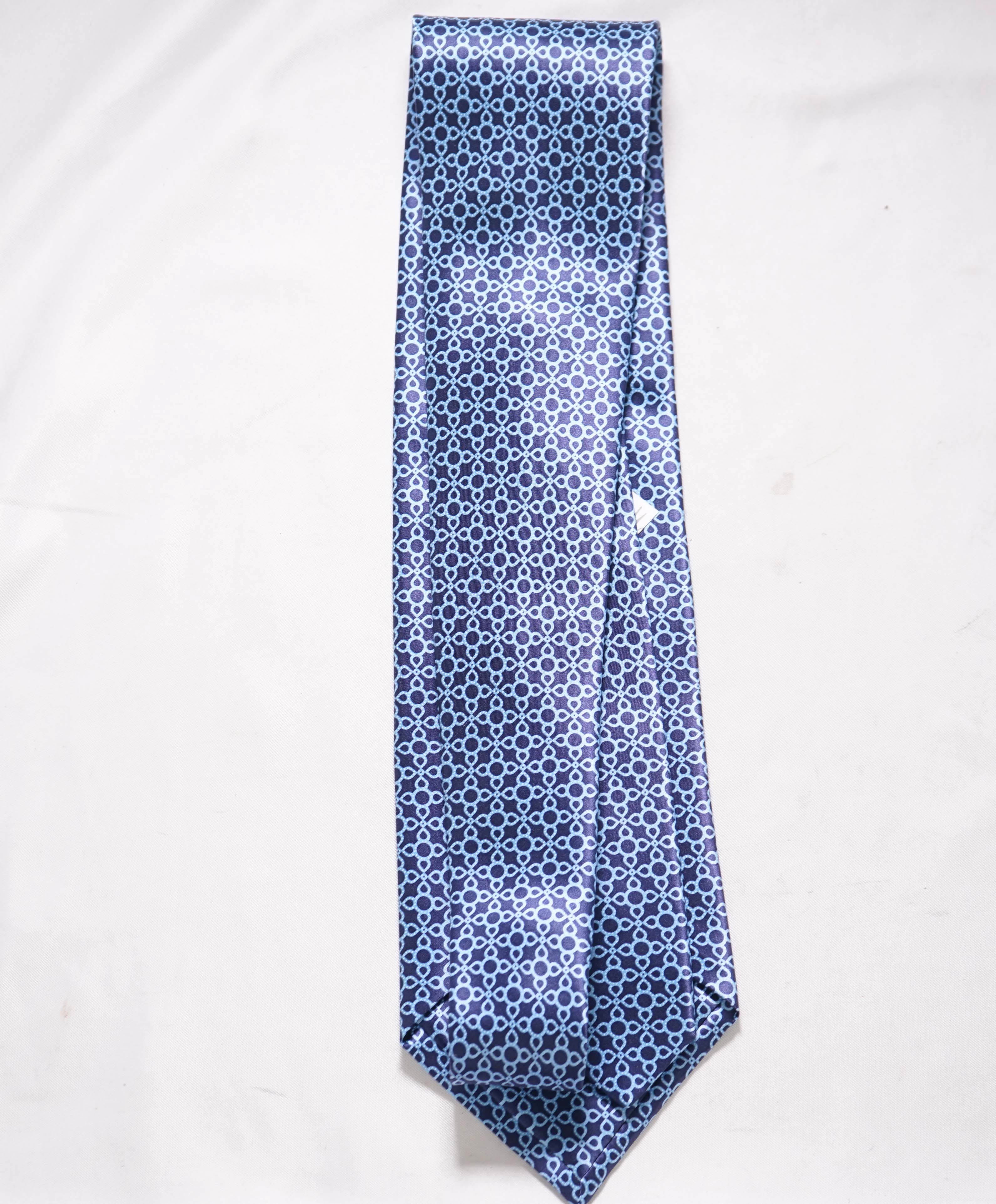 $330 STEFANO RICCI - Blue Geometric Printed Silk Made in Italy 4" - Tie