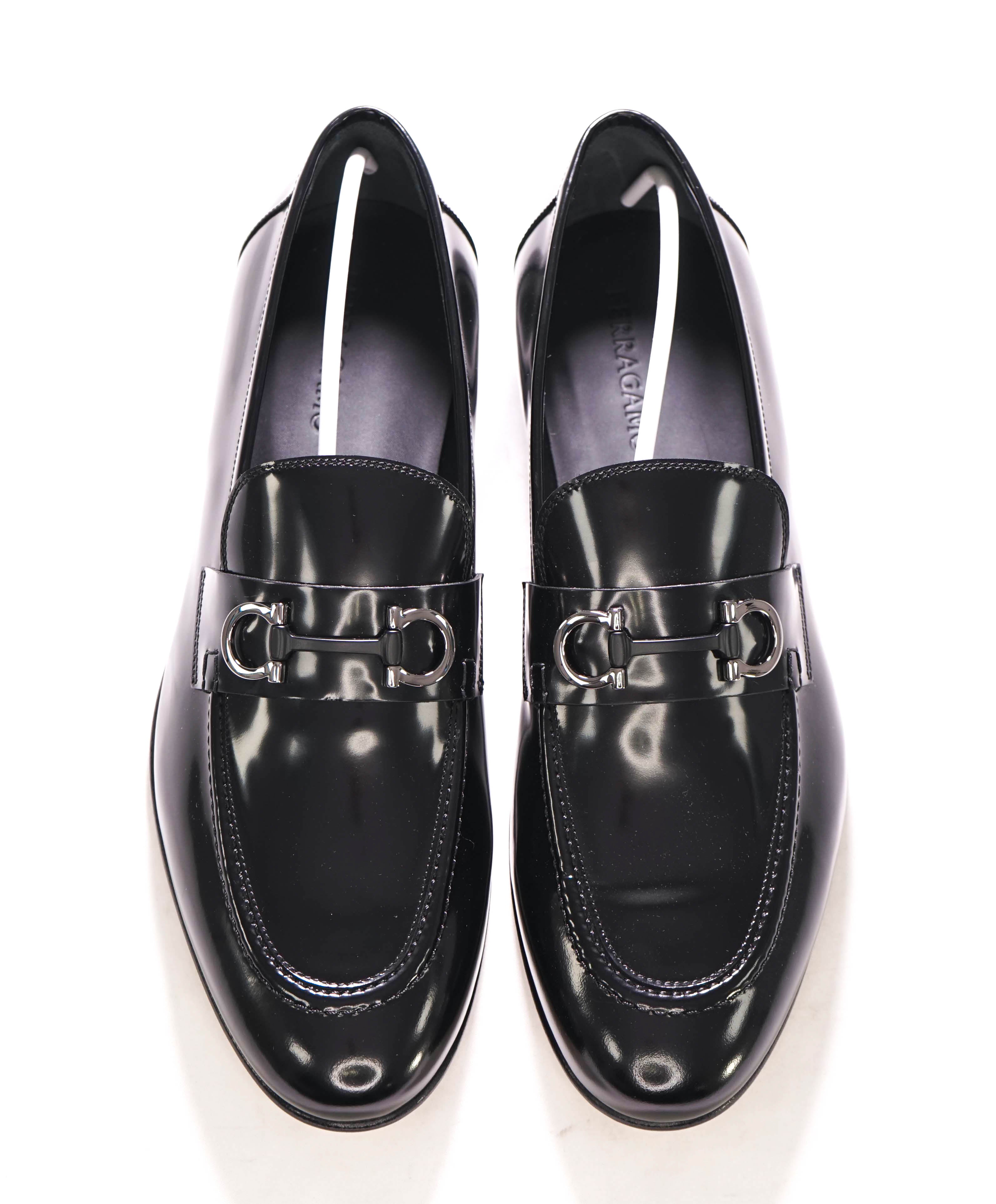 $850 SALVATORE FERRAGAMO - “GIN 4" Gancini Bit Loafer Black Leather - 9 EE US