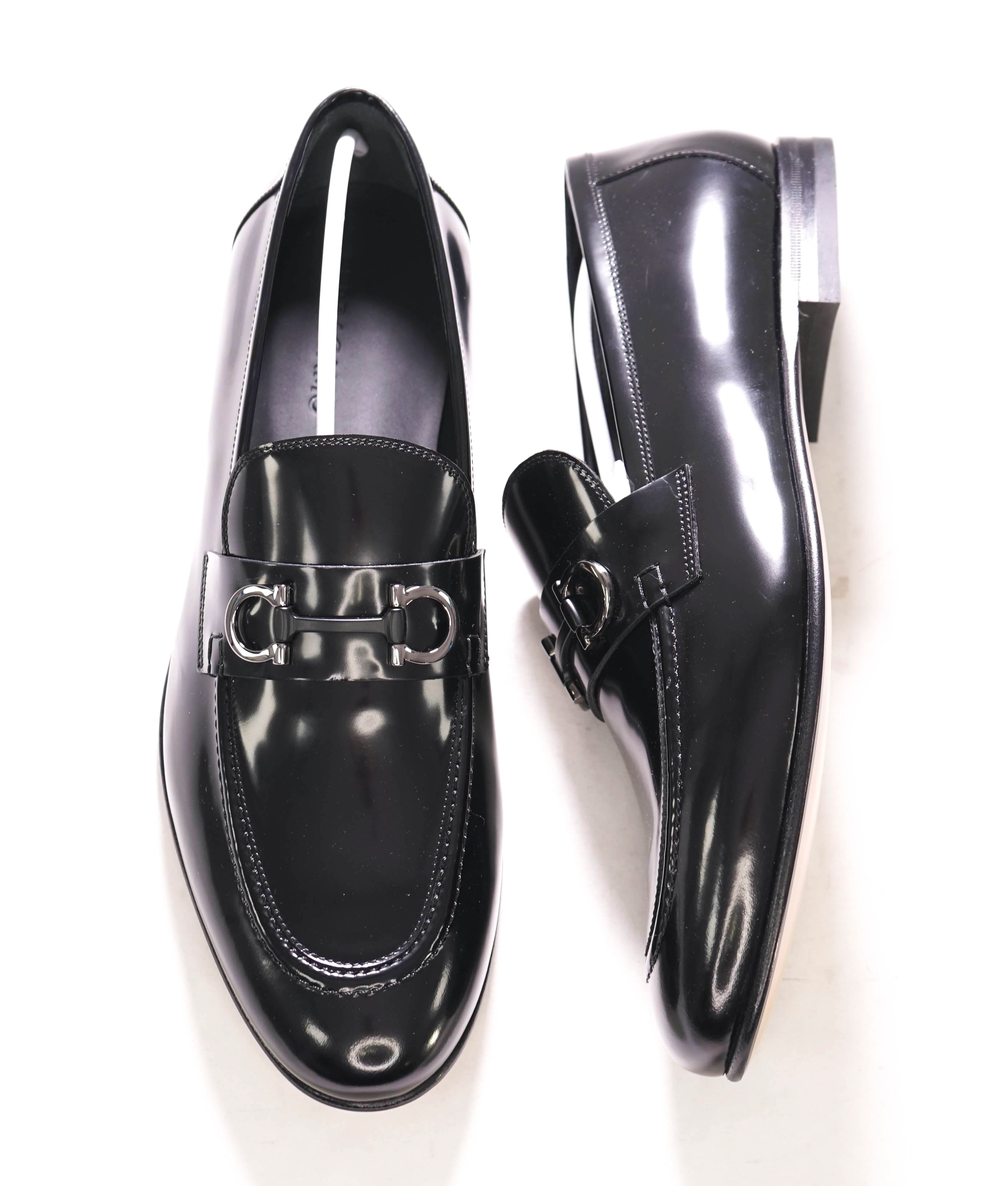 $850 SALVATORE FERRAGAMO - “GIN 4" Gancini Bit Loafer Black Leather - 9 EE US