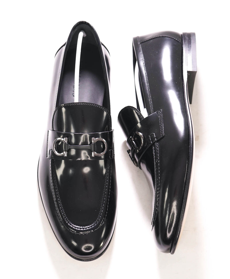 $850 SALVATORE FERRAGAMO - “GIN 4" Gancini Bit Loafer Black Leather - 11.5 EE US