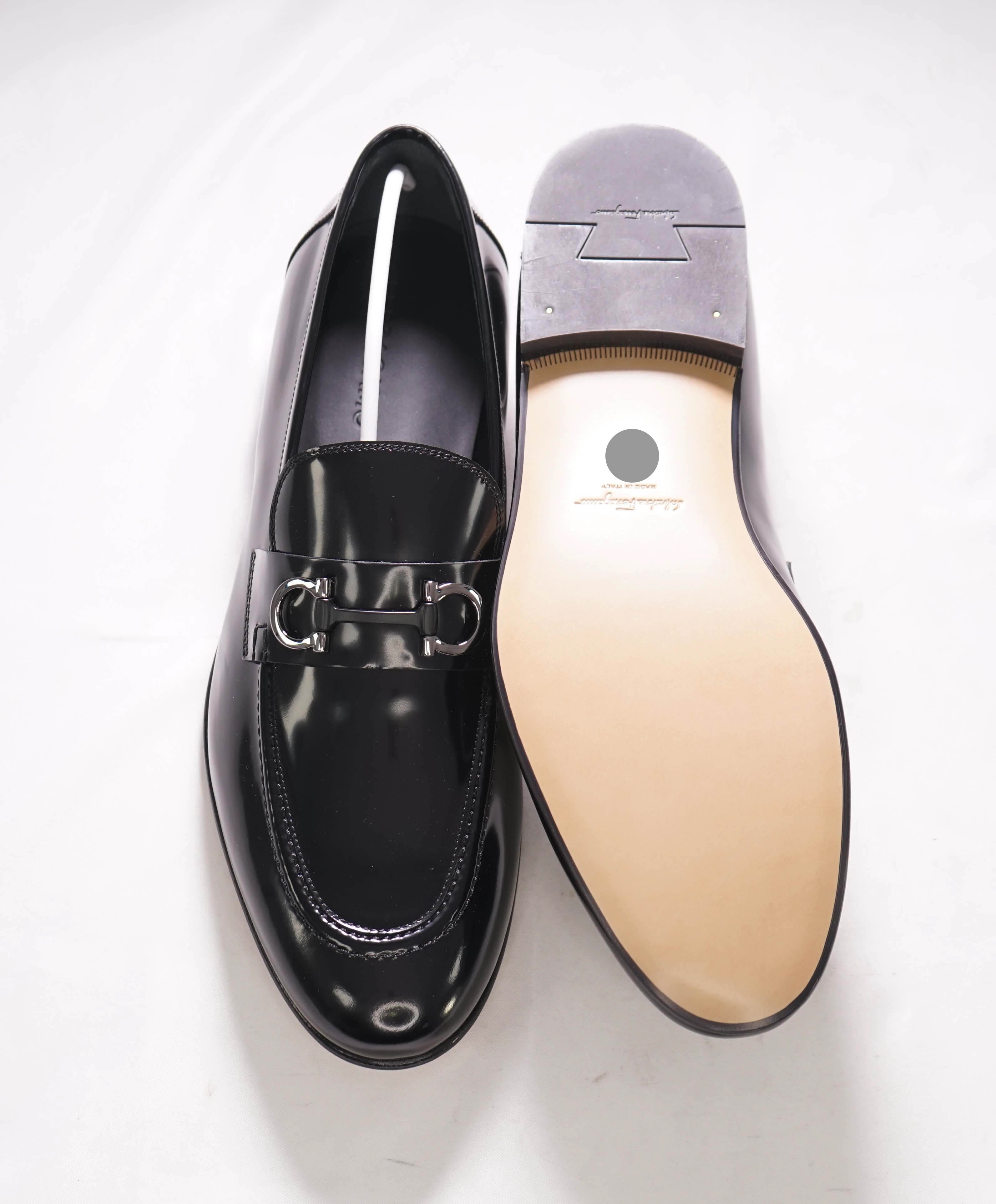 $850 SALVATORE FERRAGAMO - “GIN 4" Gancini Bit Loafer Black Leather - 9 EE US