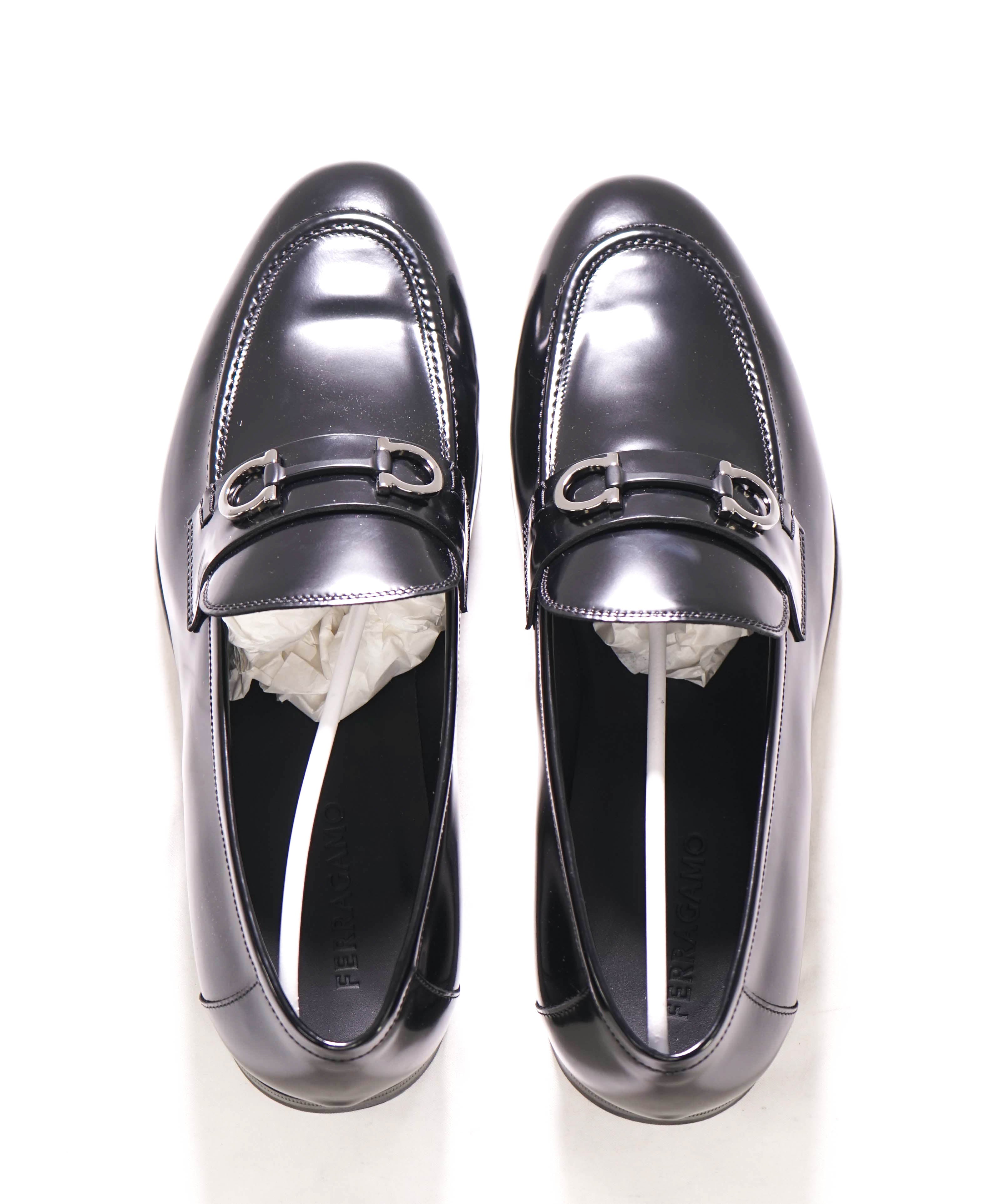 $850 SALVATORE FERRAGAMO - “GIN 4" Gancini Bit Loafer Black Leather - 9 EE US