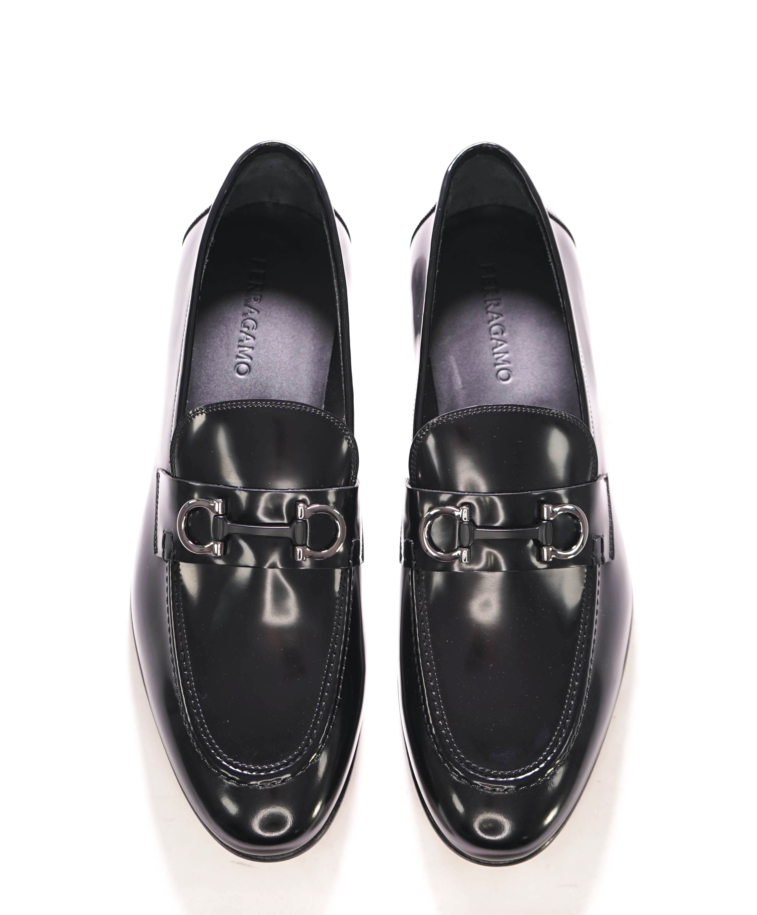 $850 SALVATORE FERRAGAMO - “GIN 4" Gancini Bit Loafer Black Leather - 11 EE US