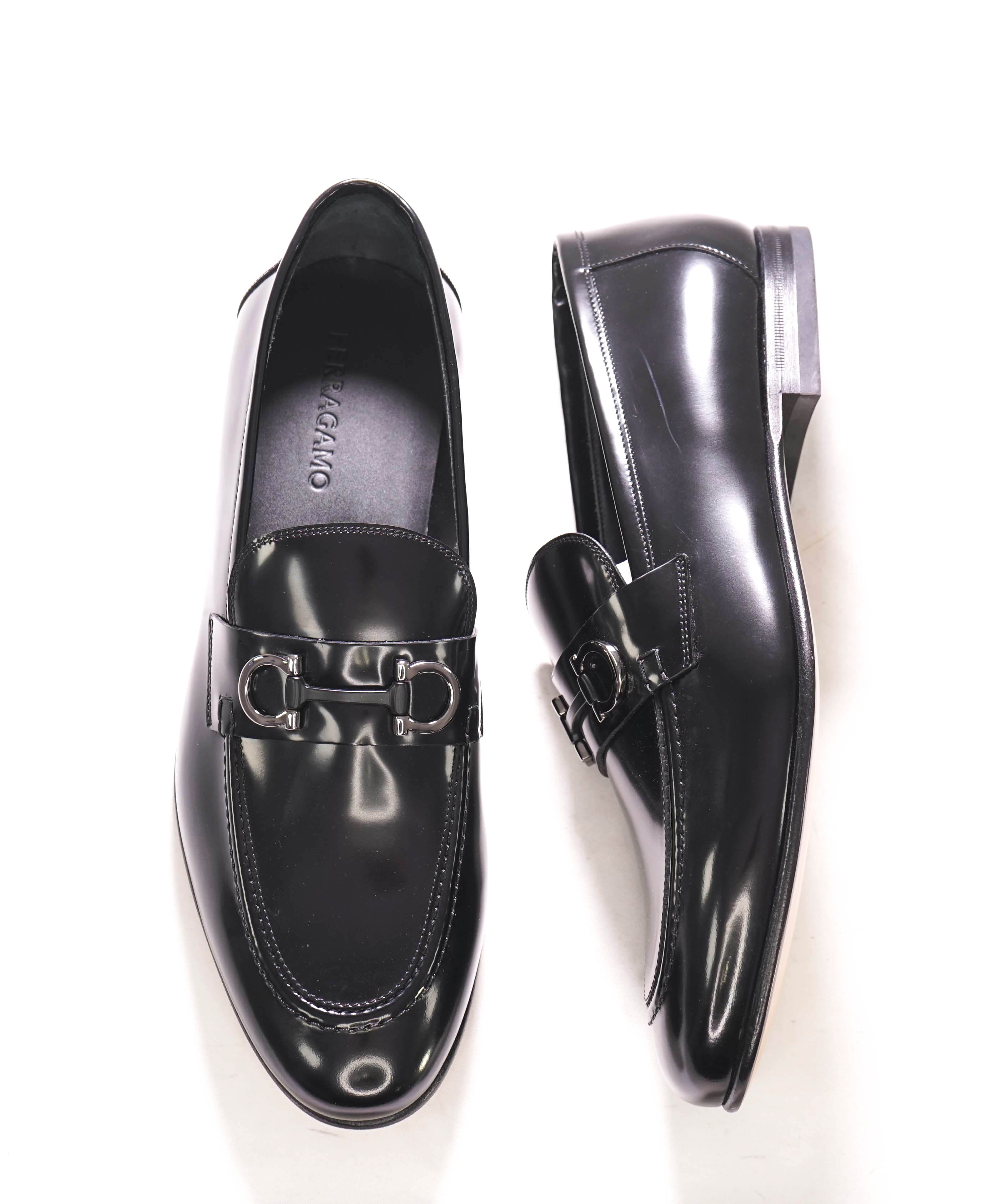 $850 SALVATORE FERRAGAMO - “GIN 4" Gancini Bit Loafer Black Leather - 11 EE US