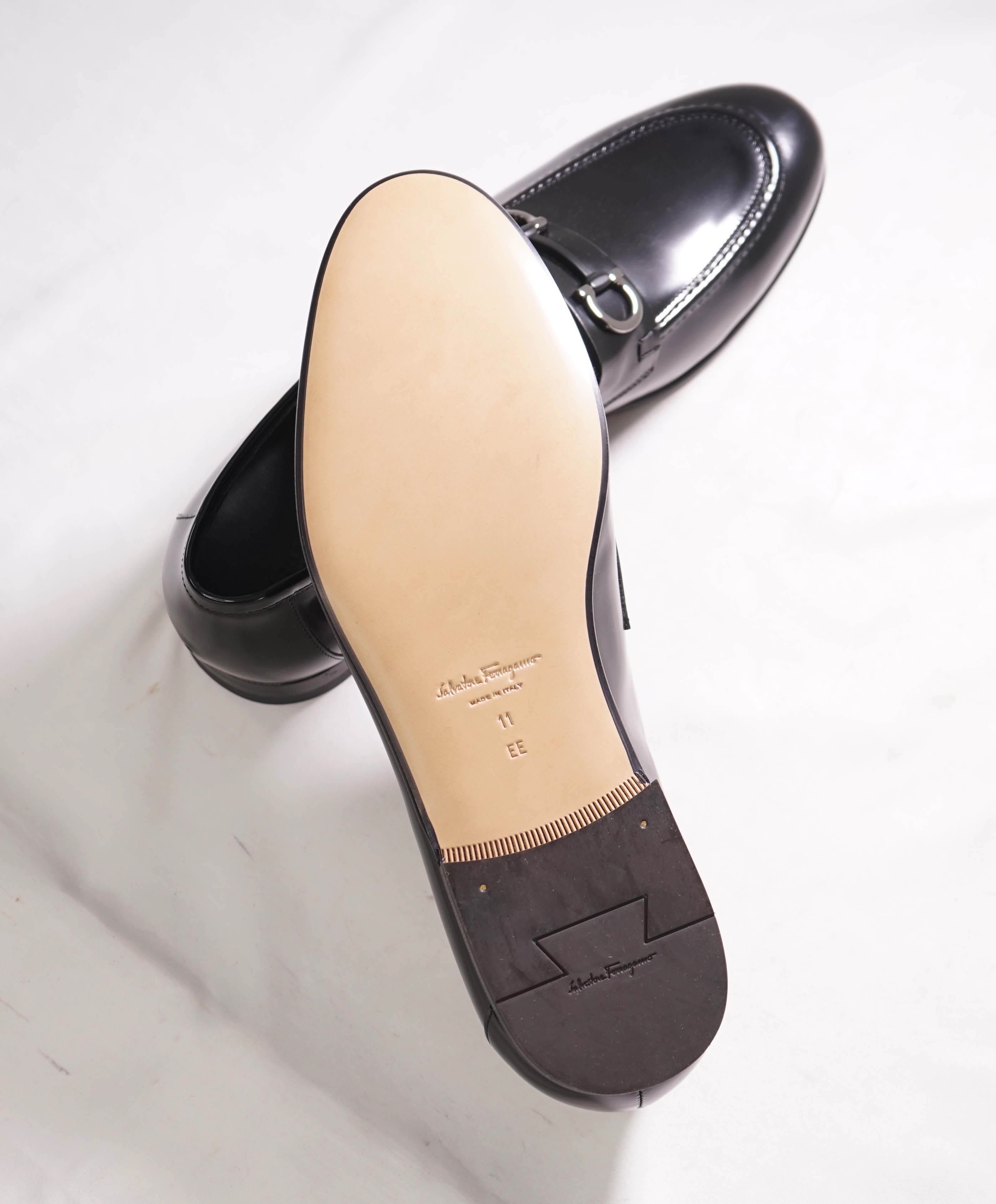 $850 SALVATORE FERRAGAMO - “GIN 4" Gancini Bit Loafer Black Leather - 11 EE US