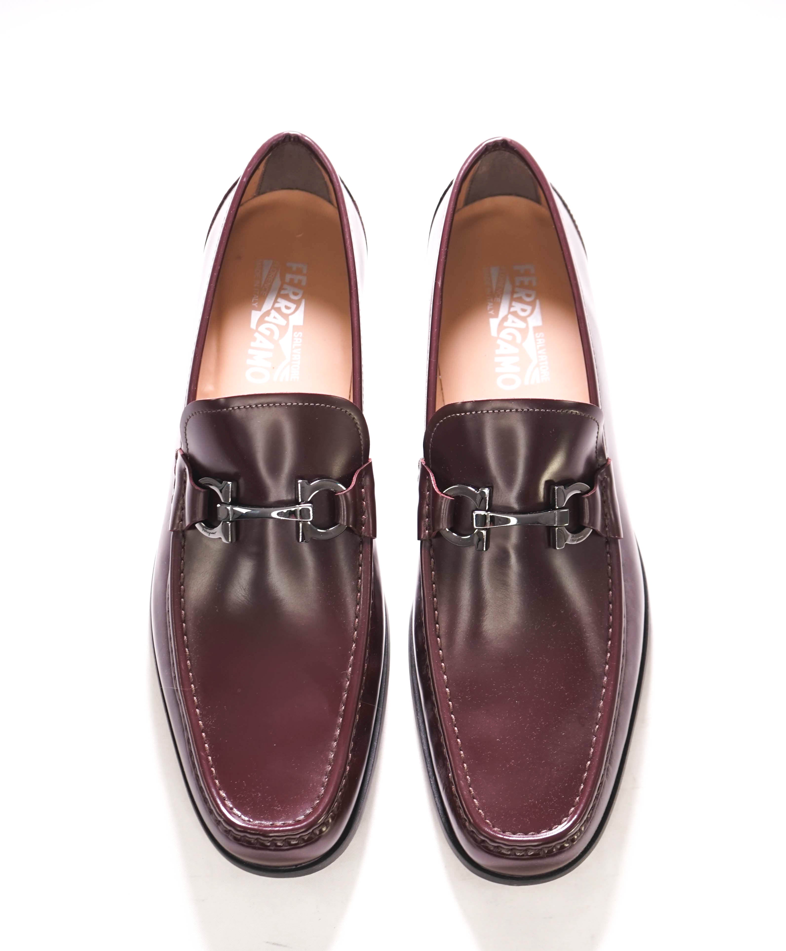 $850 SALVATORE FERRAGAMO -“GRANDIOSO" Gancini Loafer Cherry Brown Leather - 12 D