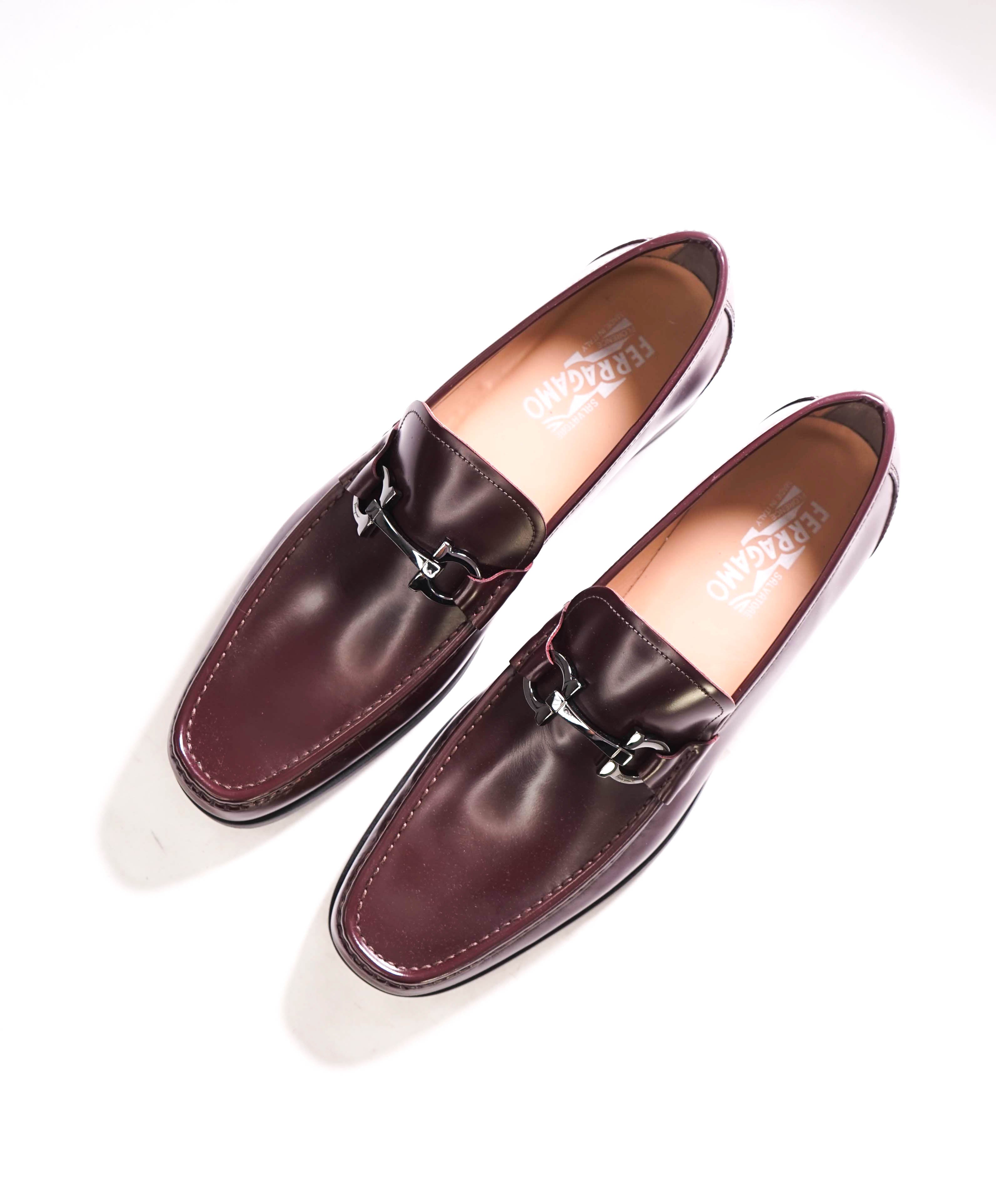 $850 SALVATORE FERRAGAMO -“GRANDIOSO" Gancini Loafer Cherry Brown Leather - 12 D