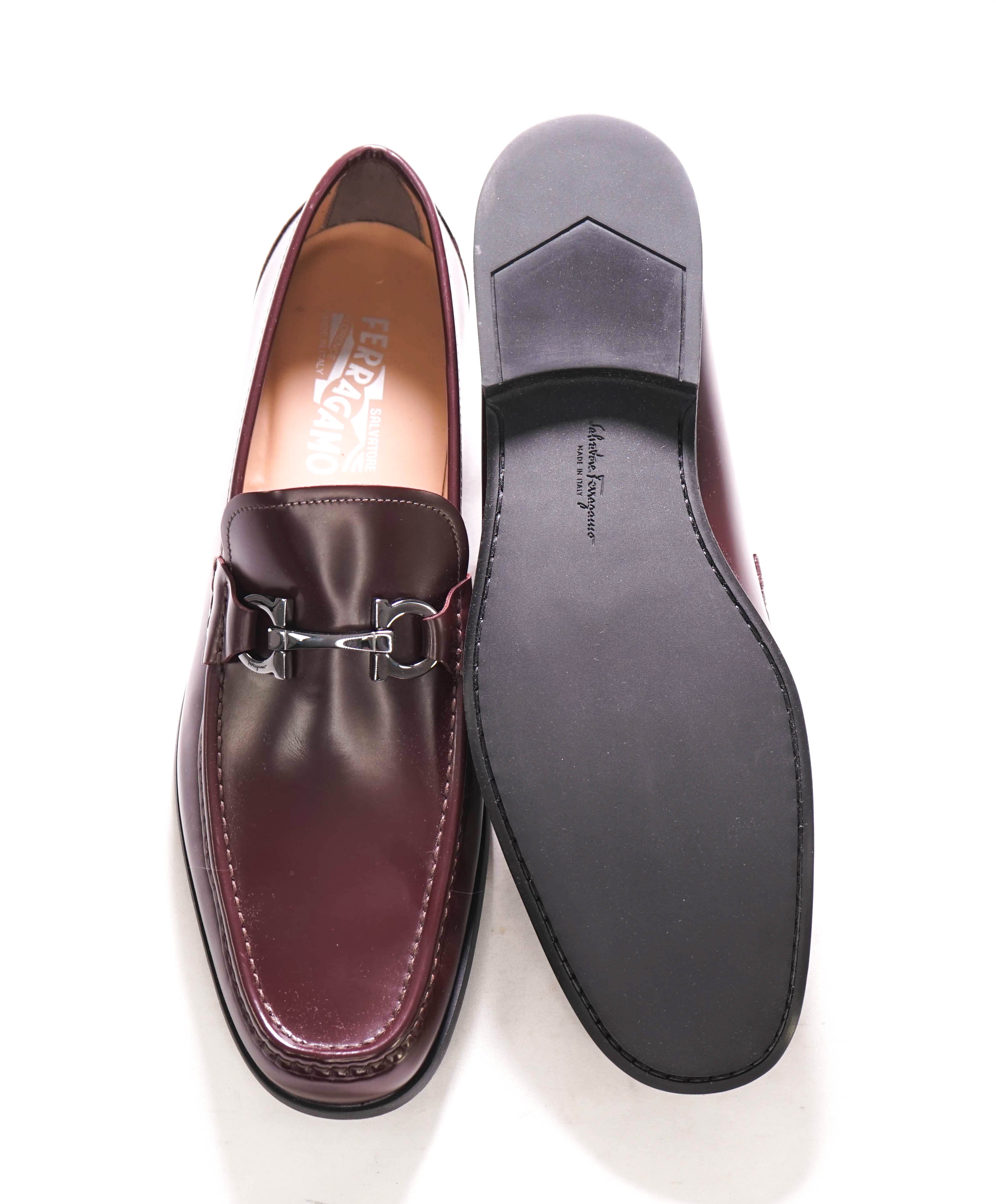 $850 SALVATORE FERRAGAMO -“GRANDIOSO" Gancini Loafer Cherry Brown Leather - 12 D