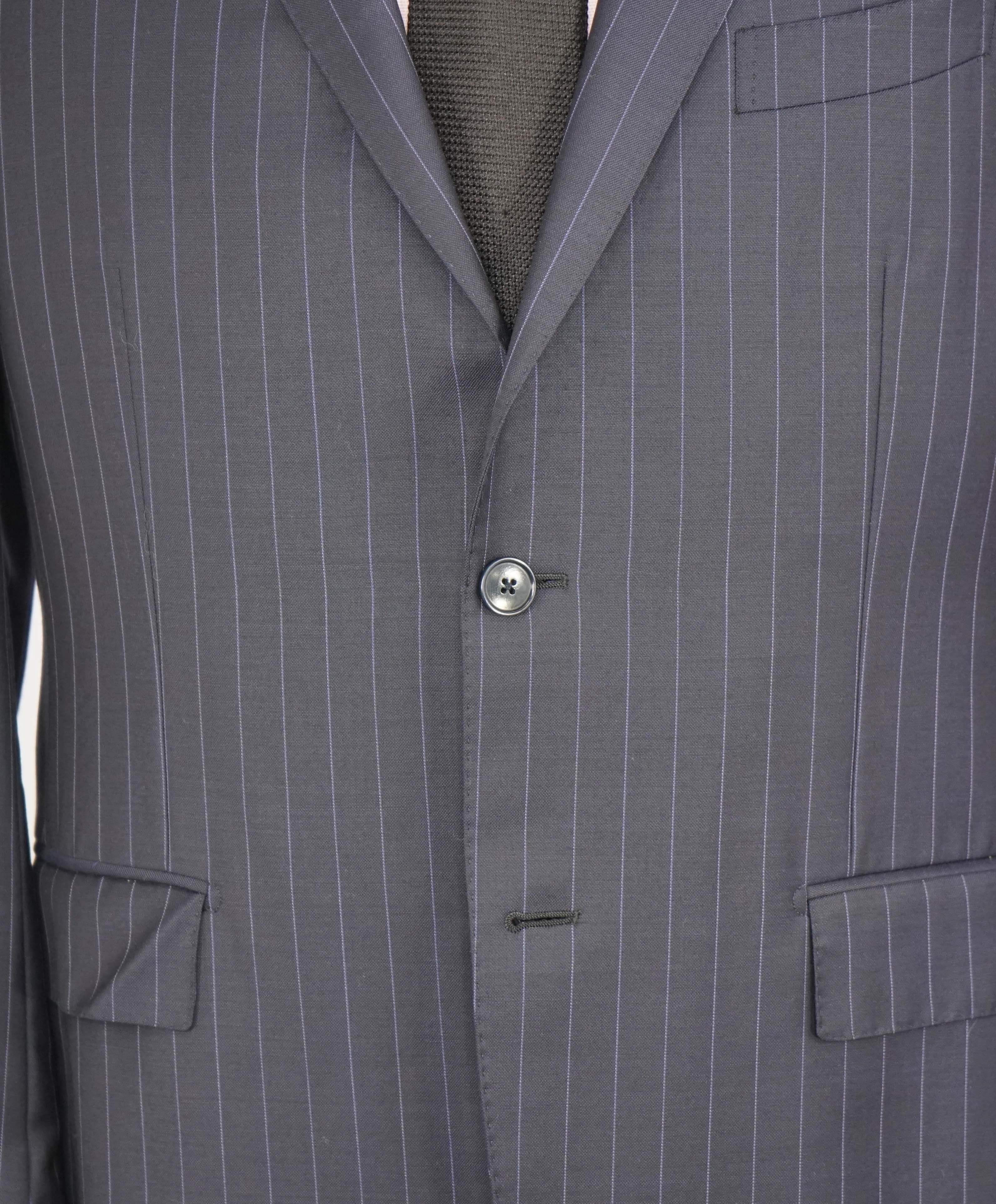 $4,690 ERMENEGILDO ZEGNA -"TROFEO" Su Misura Purple Stripe Navy Suit - 38R