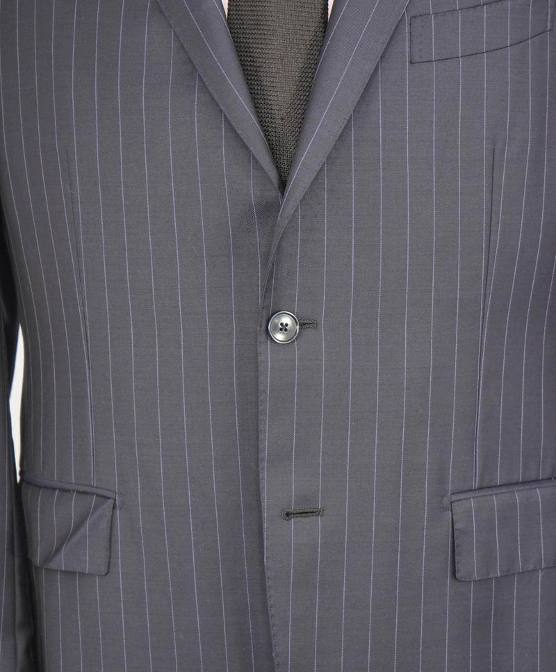 $4,690 ERMENEGILDO ZEGNA -"TROFEO" Su Misura Purple Stripe Navy Suit - 38R