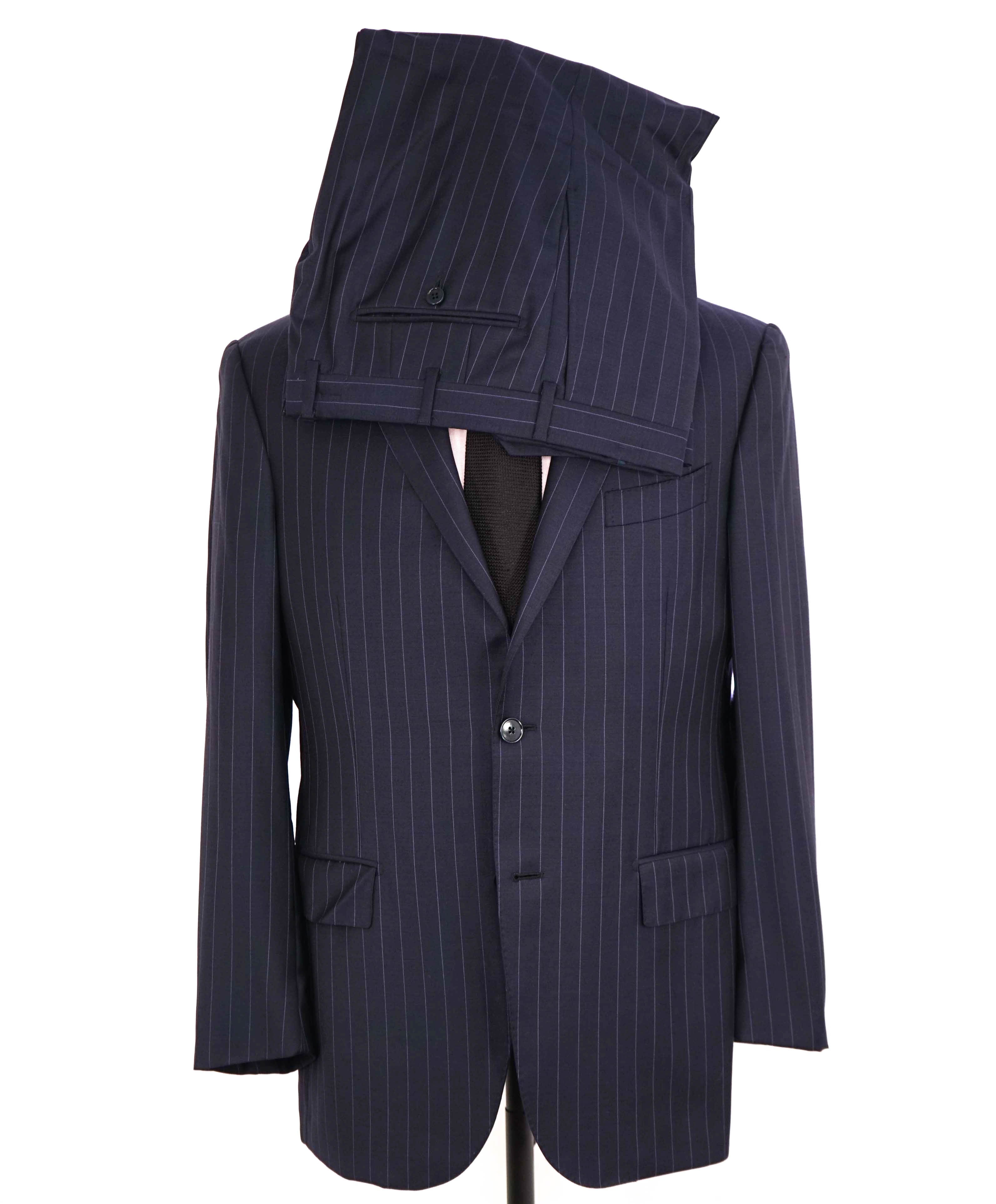 $4,690 ERMENEGILDO ZEGNA -"TROFEO" Su Misura Purple Stripe Navy Suit - 38R