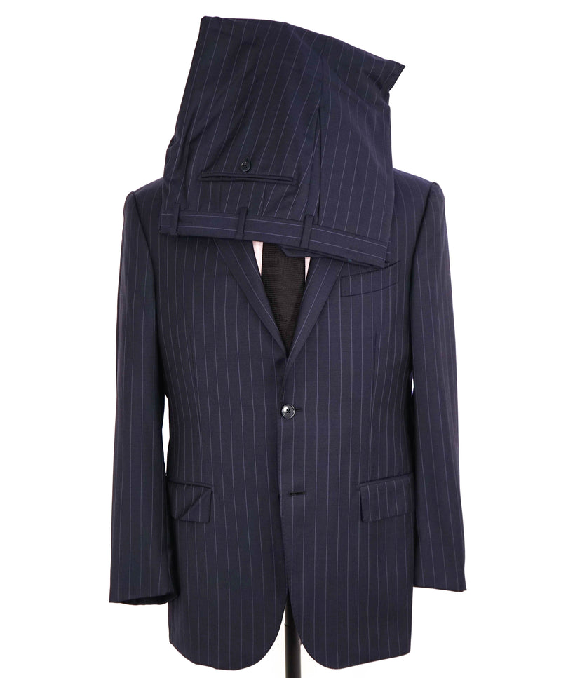 $4,690 ERMENEGILDO ZEGNA -"TROFEO" Su Misura Purple Stripe Navy Suit - 38R