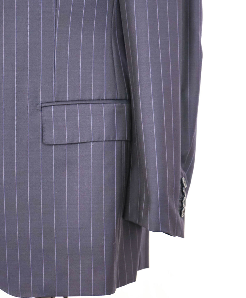 $4,690 ERMENEGILDO ZEGNA -"TROFEO" Su Misura Purple Stripe Navy Suit - 38R