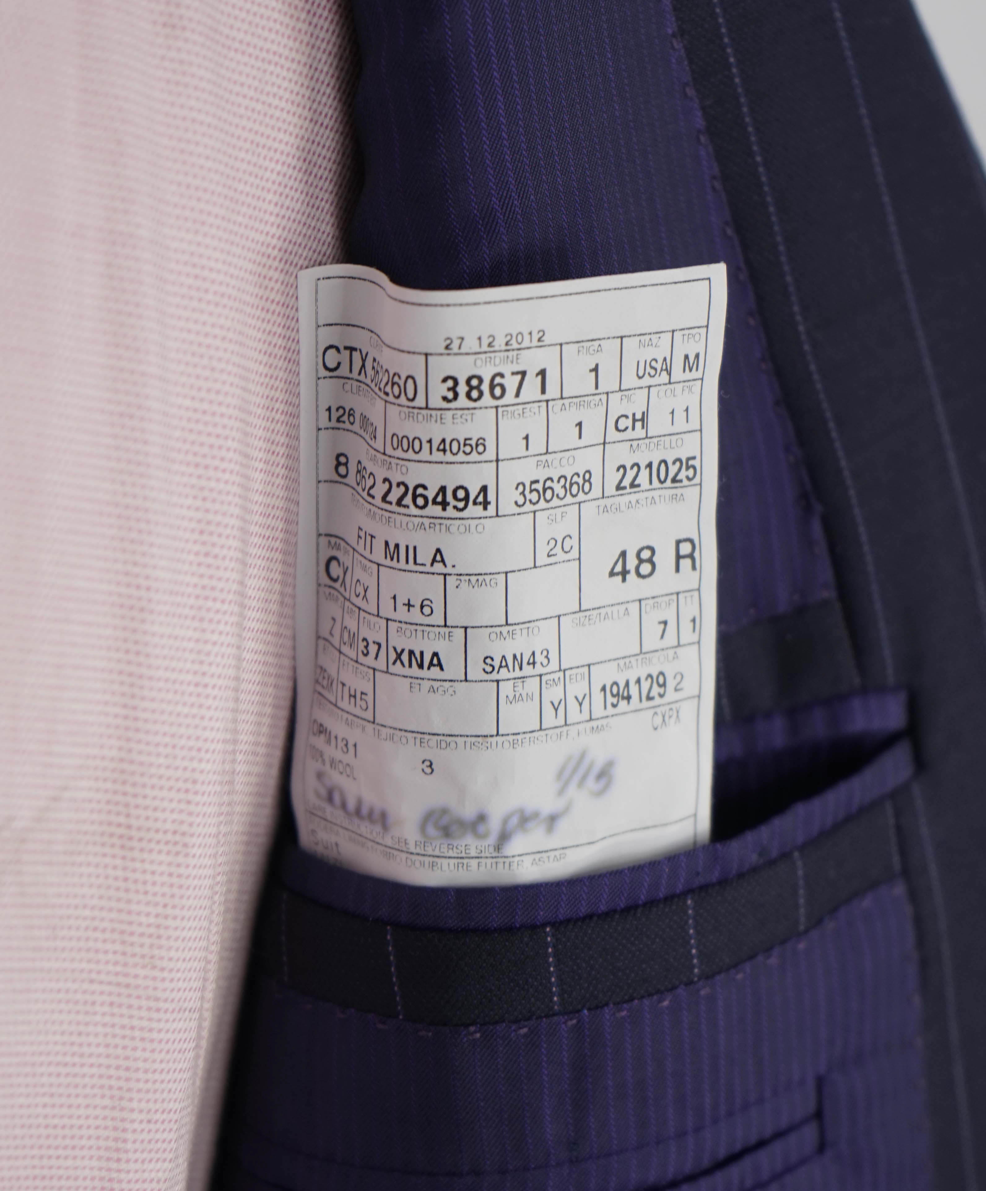 $4,690 ERMENEGILDO ZEGNA -"TROFEO" Su Misura Purple Stripe Navy Suit - 38R