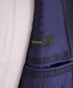 $4,690 ERMENEGILDO ZEGNA -"TROFEO" Su Misura Purple Stripe Navy Suit - 38R