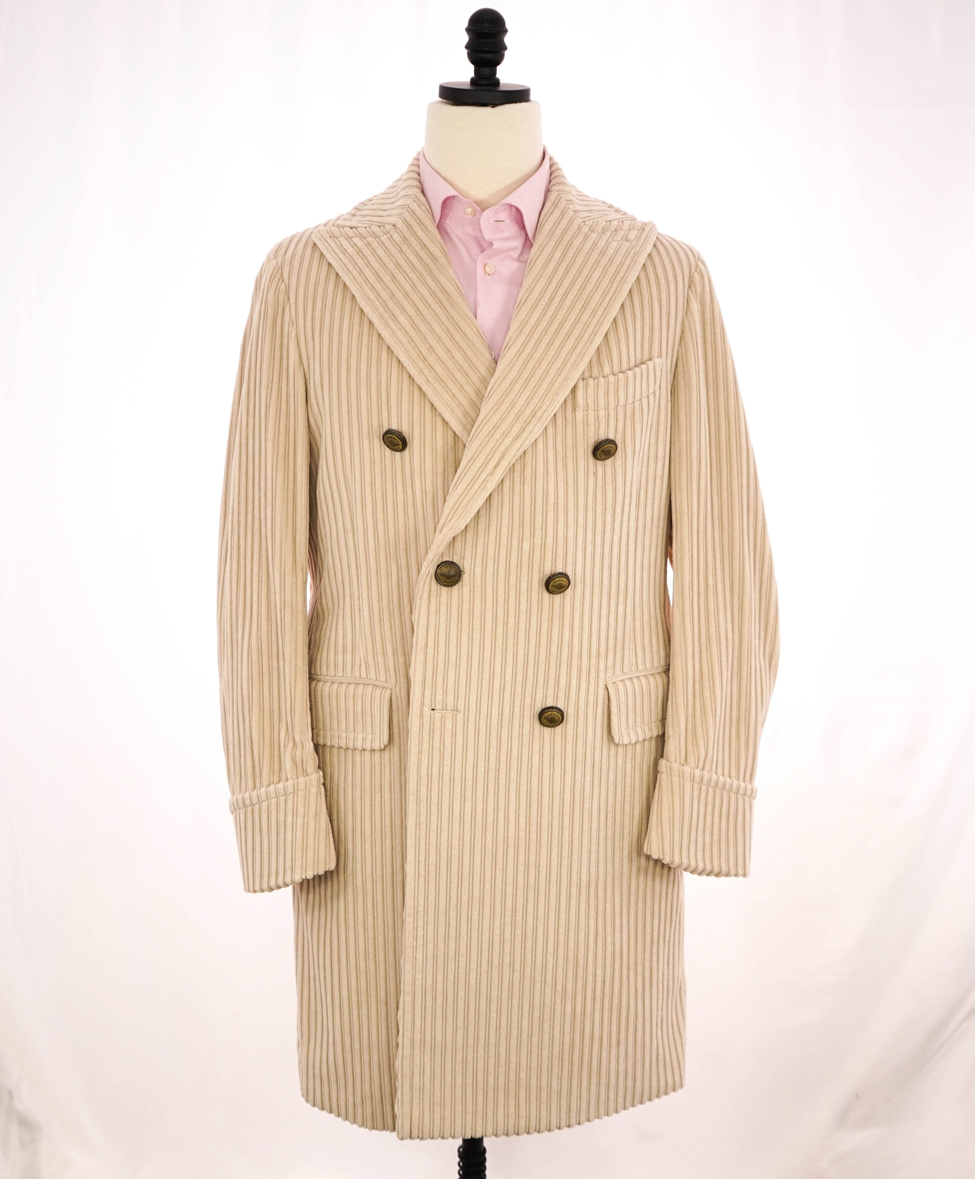 $2,000 ELEVENTY - Cotton Beige Double Breasted Corduroy Coat - 40 US