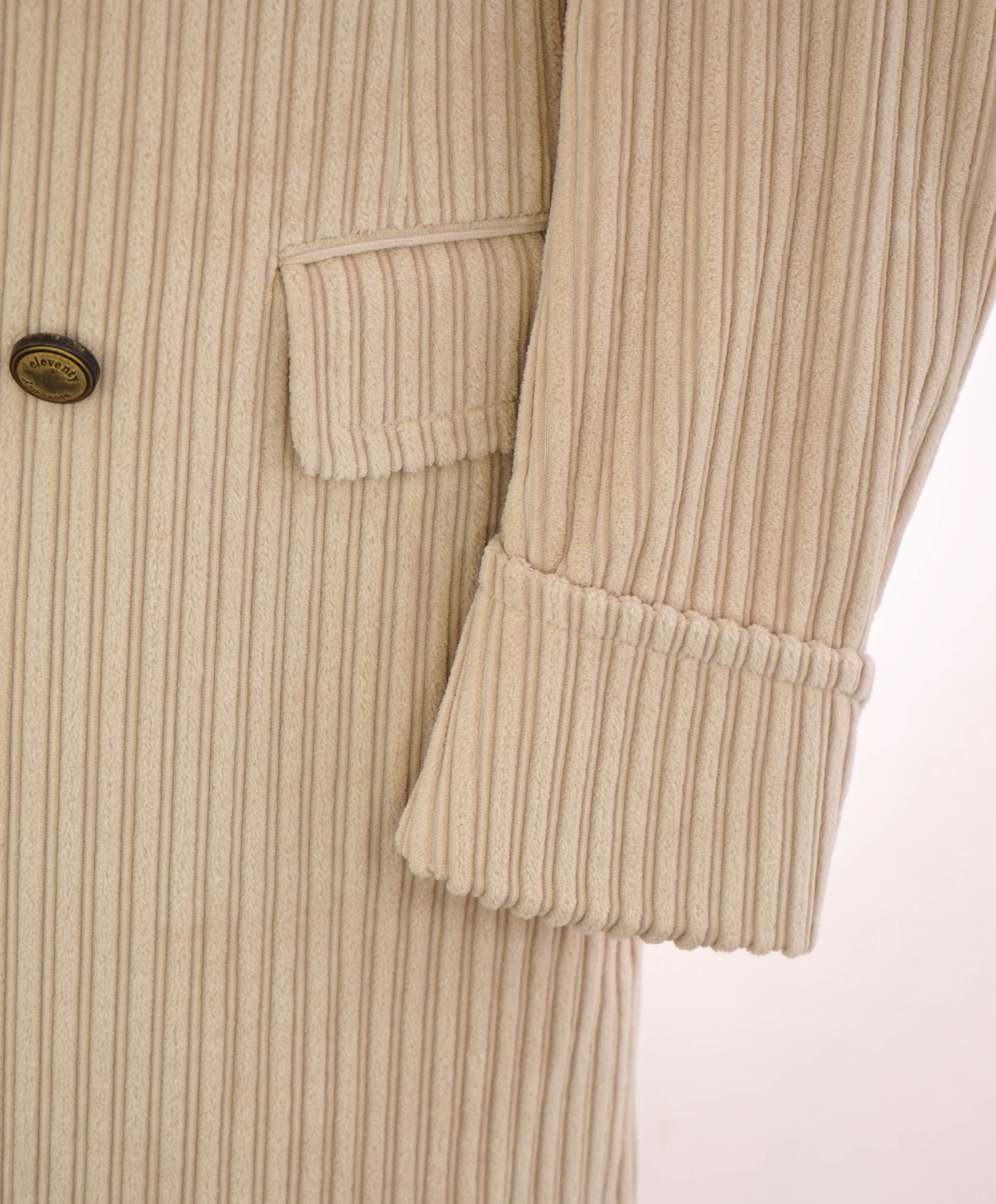 $2,000 ELEVENTY - Cotton Beige Double Breasted Corduroy Coat - 40 US