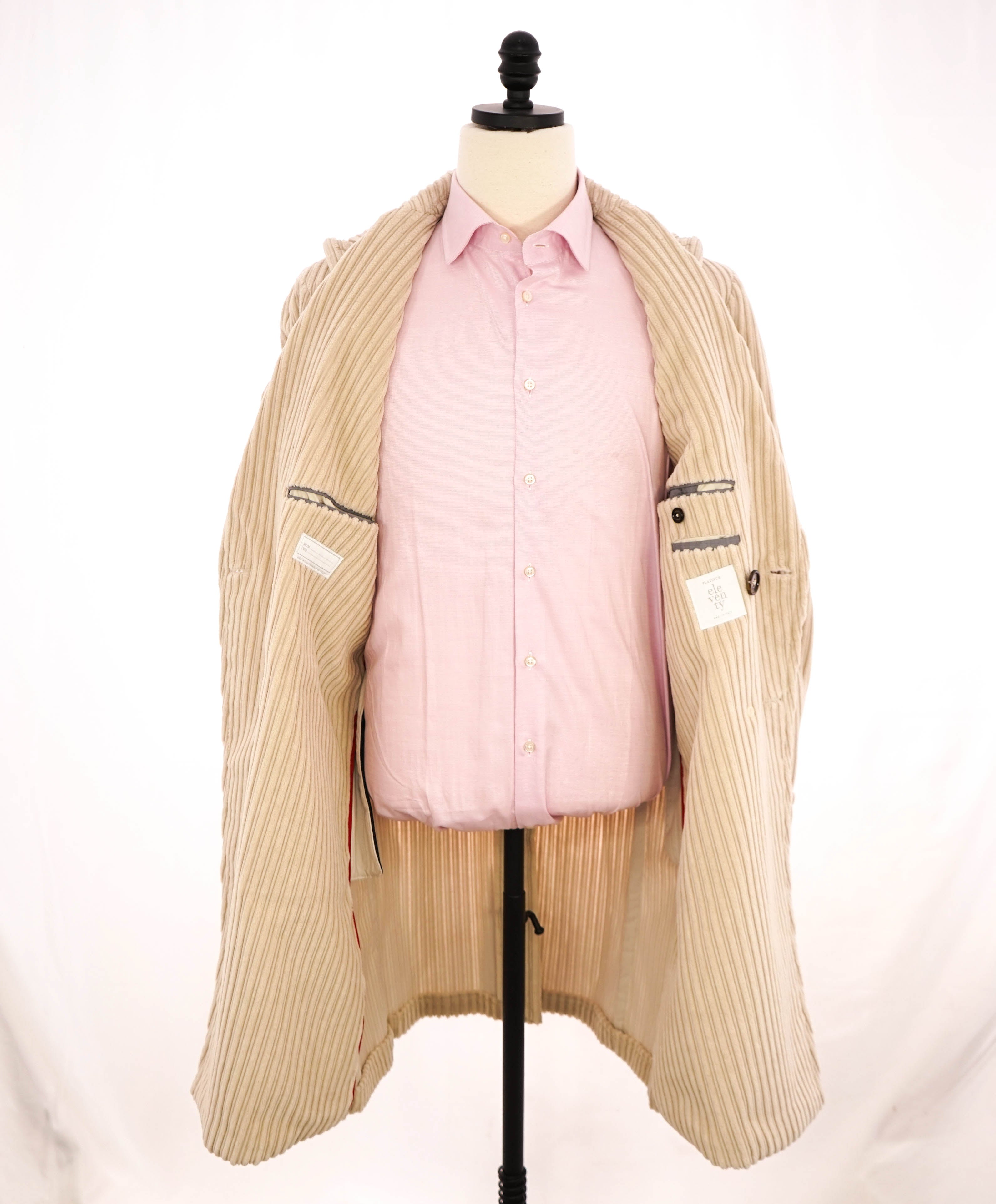 $2,000 ELEVENTY - Cotton Beige Double Breasted Corduroy Coat - 40 US