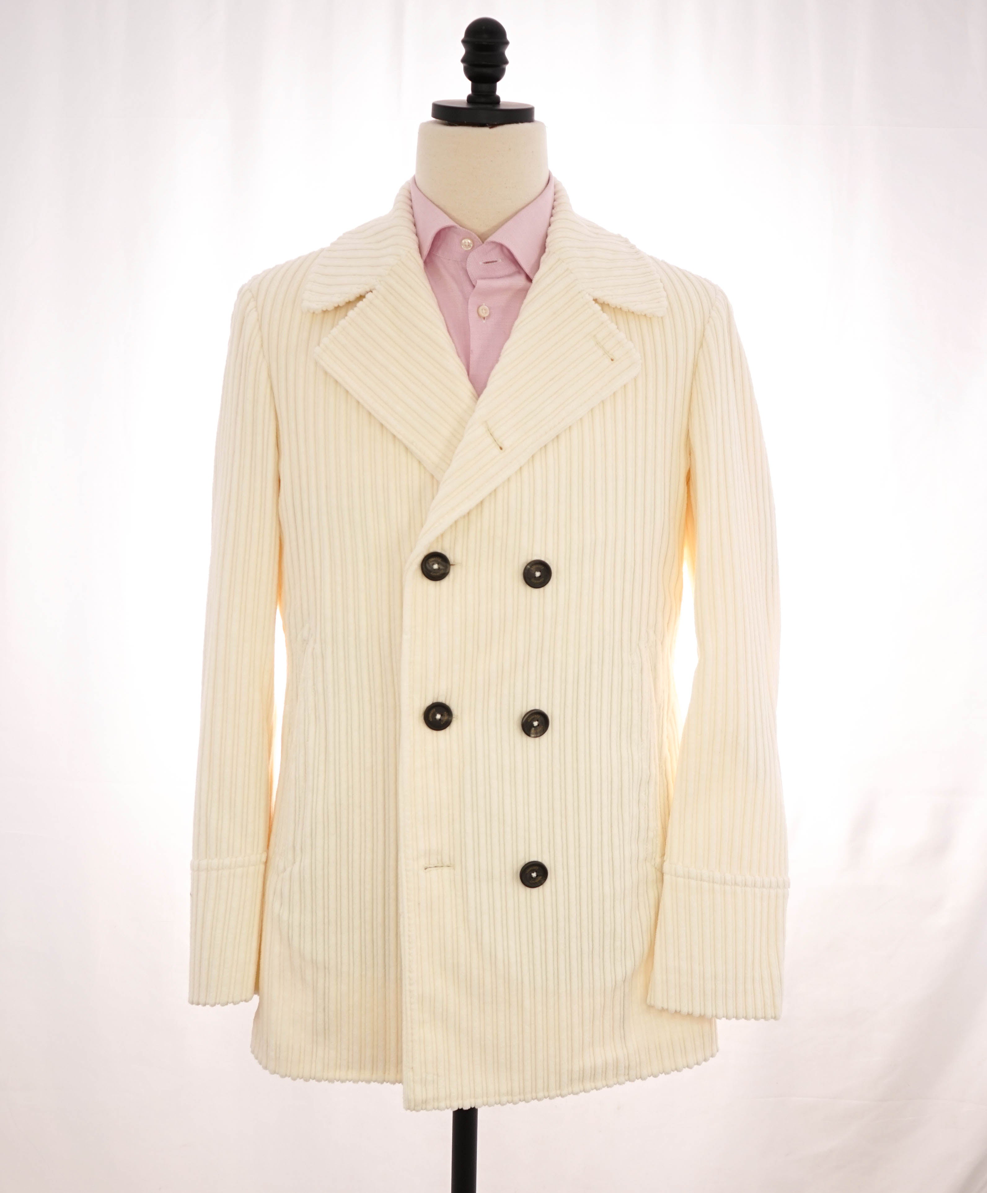 $2,000 ELEVENTY - Cotton White Double Breasted Corduroy Coat - 40 US