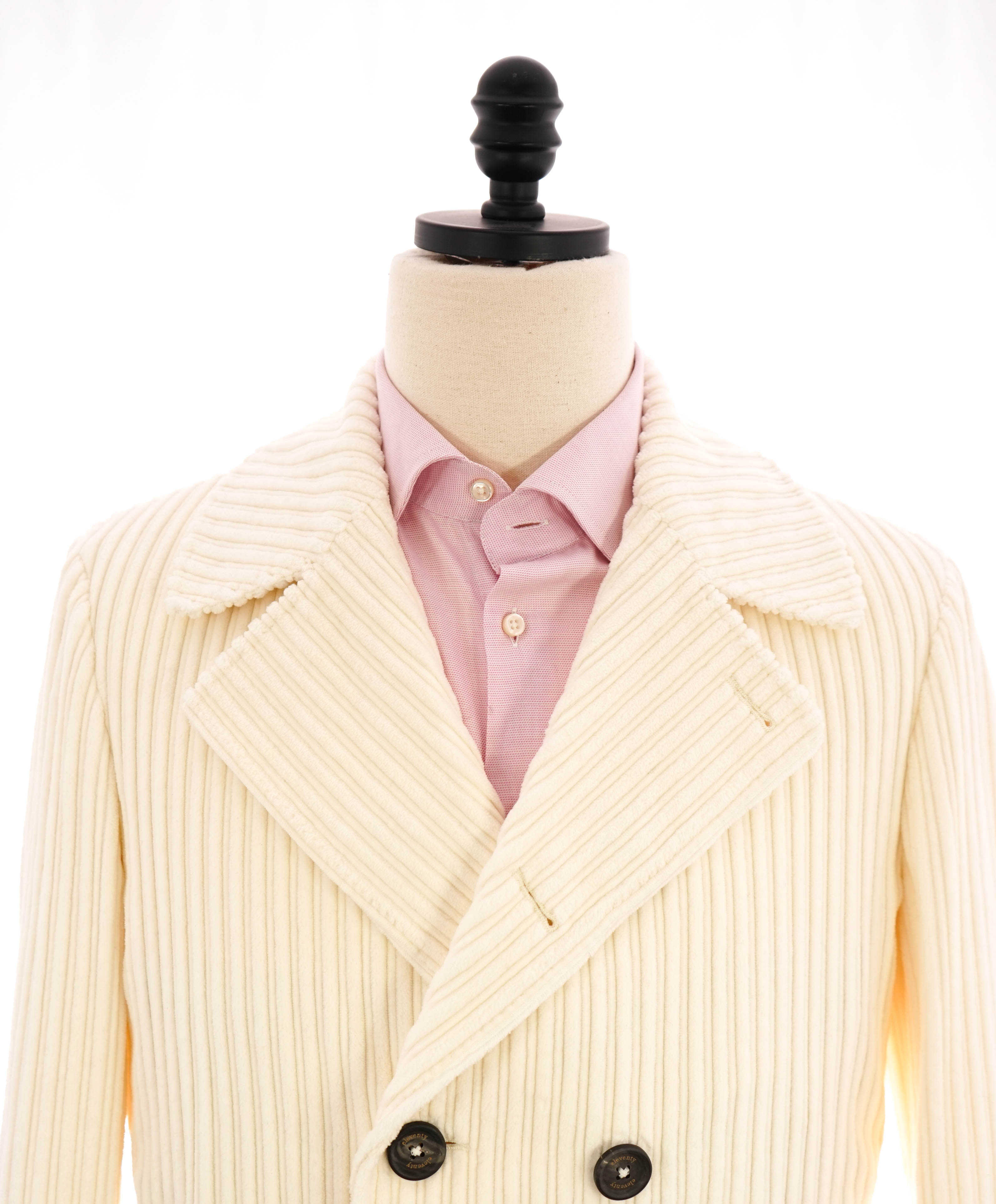 $2,000 ELEVENTY - Cotton White Double Breasted Corduroy Coat - 40 US