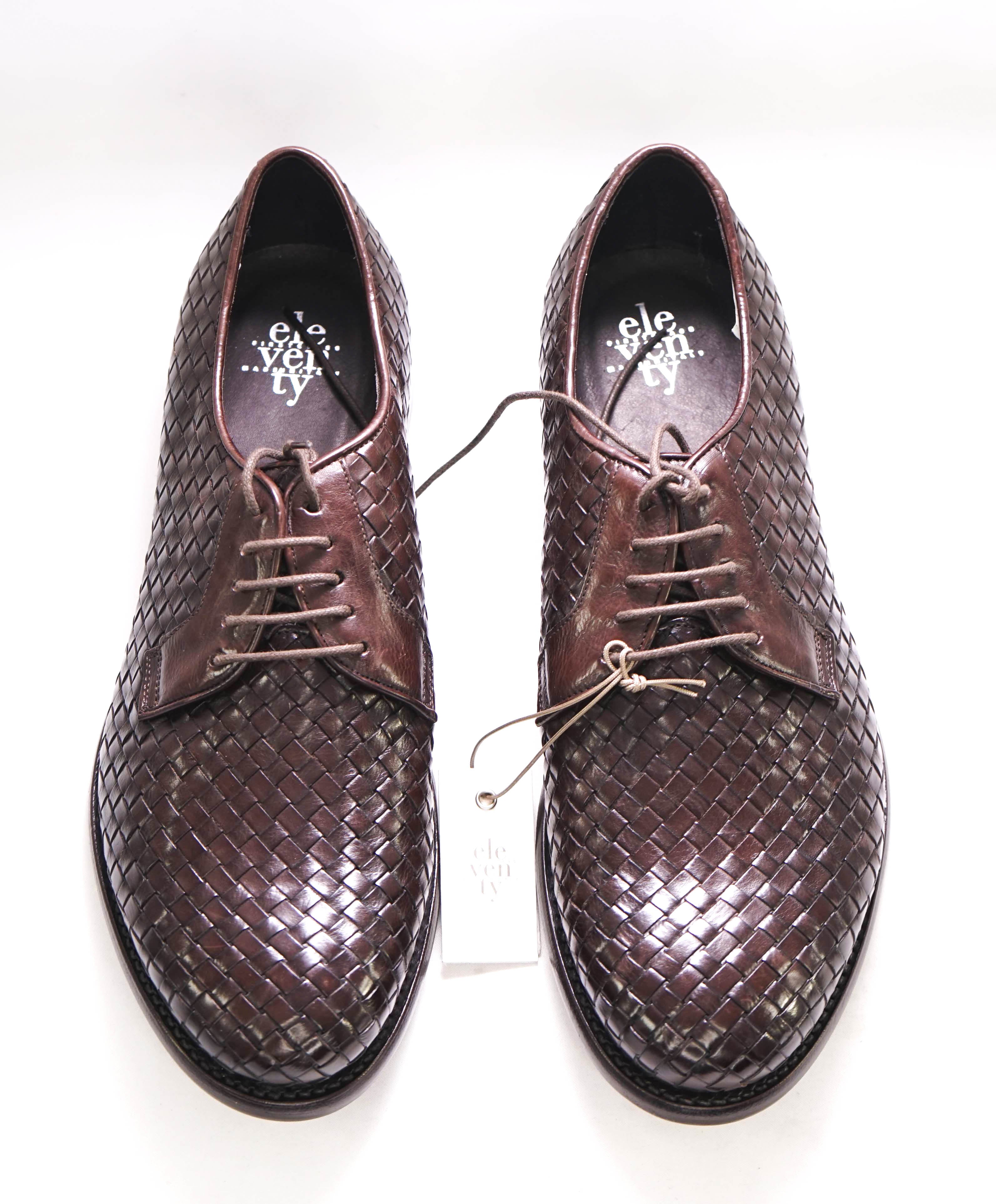 $995 ELEVENTY - Brown Woven Leather Oxfords - 11 US (44EU)