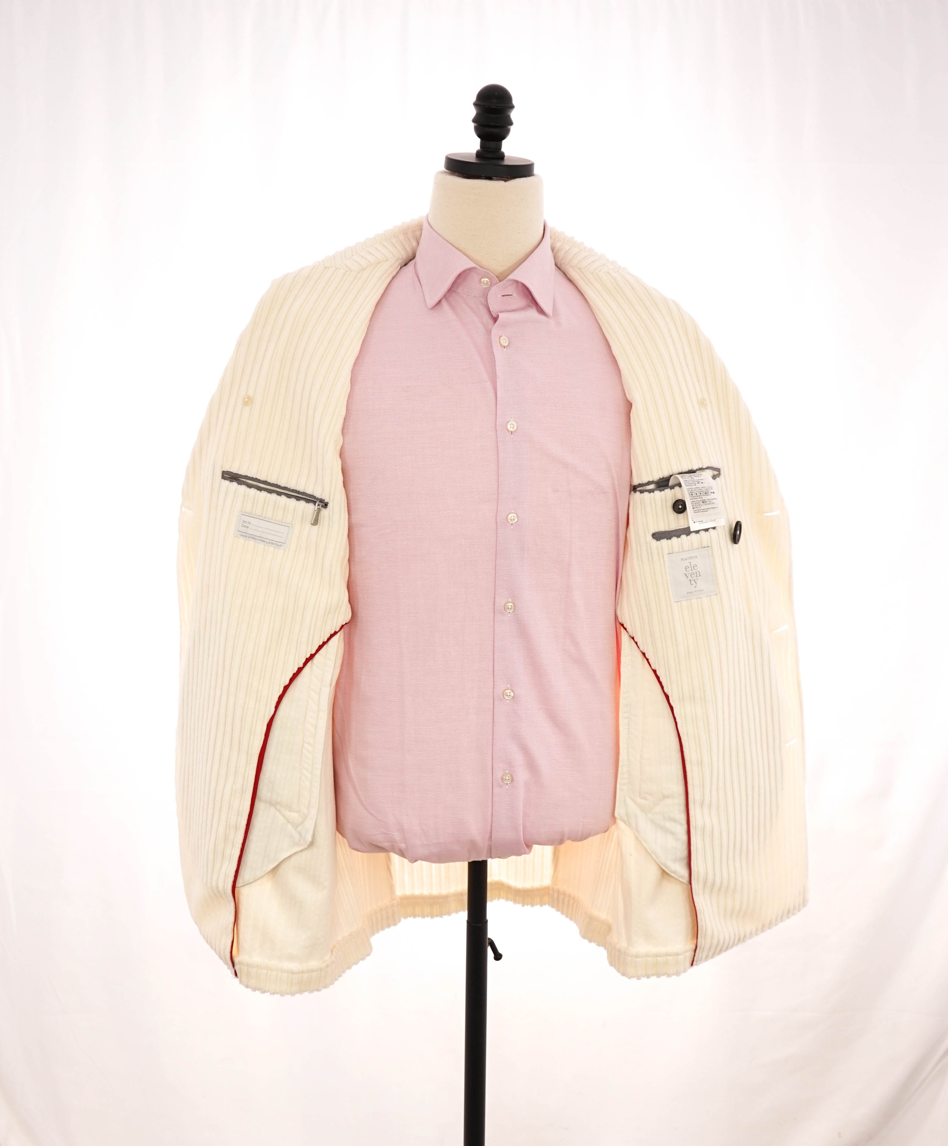 $2,000 ELEVENTY - Cotton White Double Breasted Corduroy Coat - 40 US