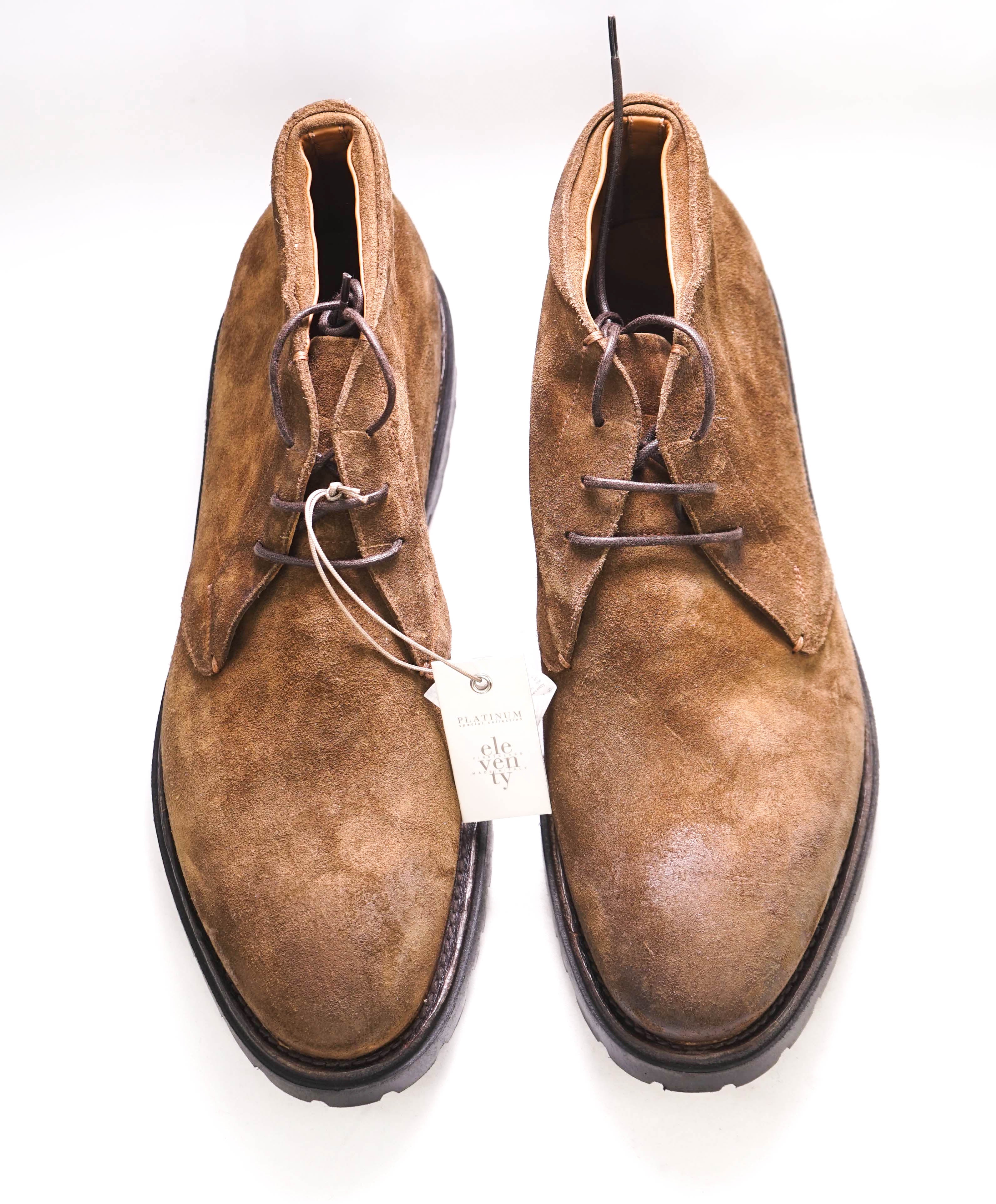 $995 ELEVENTY - Brown Chukka Distressed Suede Boots - 11 US (44EU)