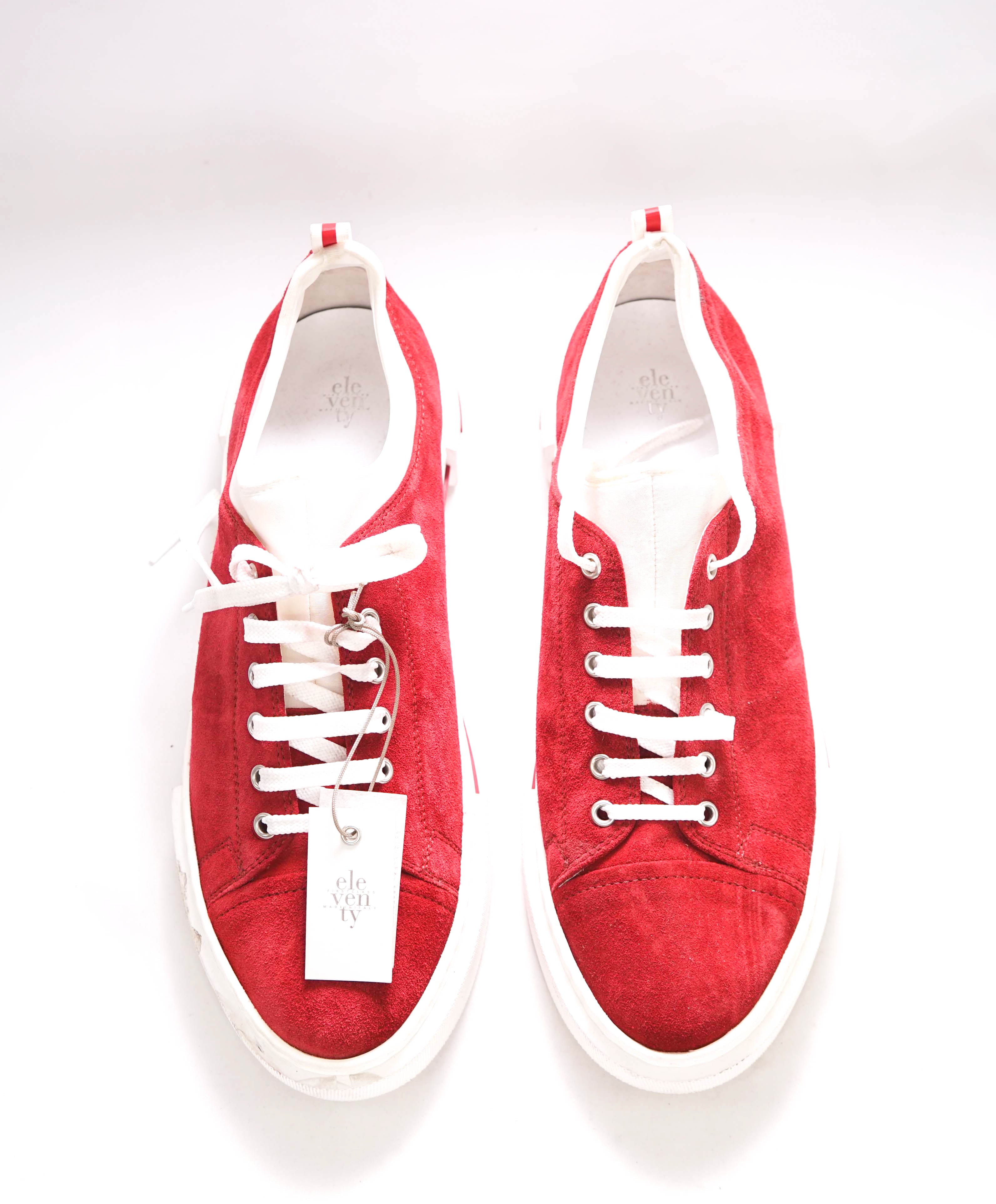 $595 ELEVENTY - Red Suede / White Classic Low-Top Sneaker - 11 US (44EU)